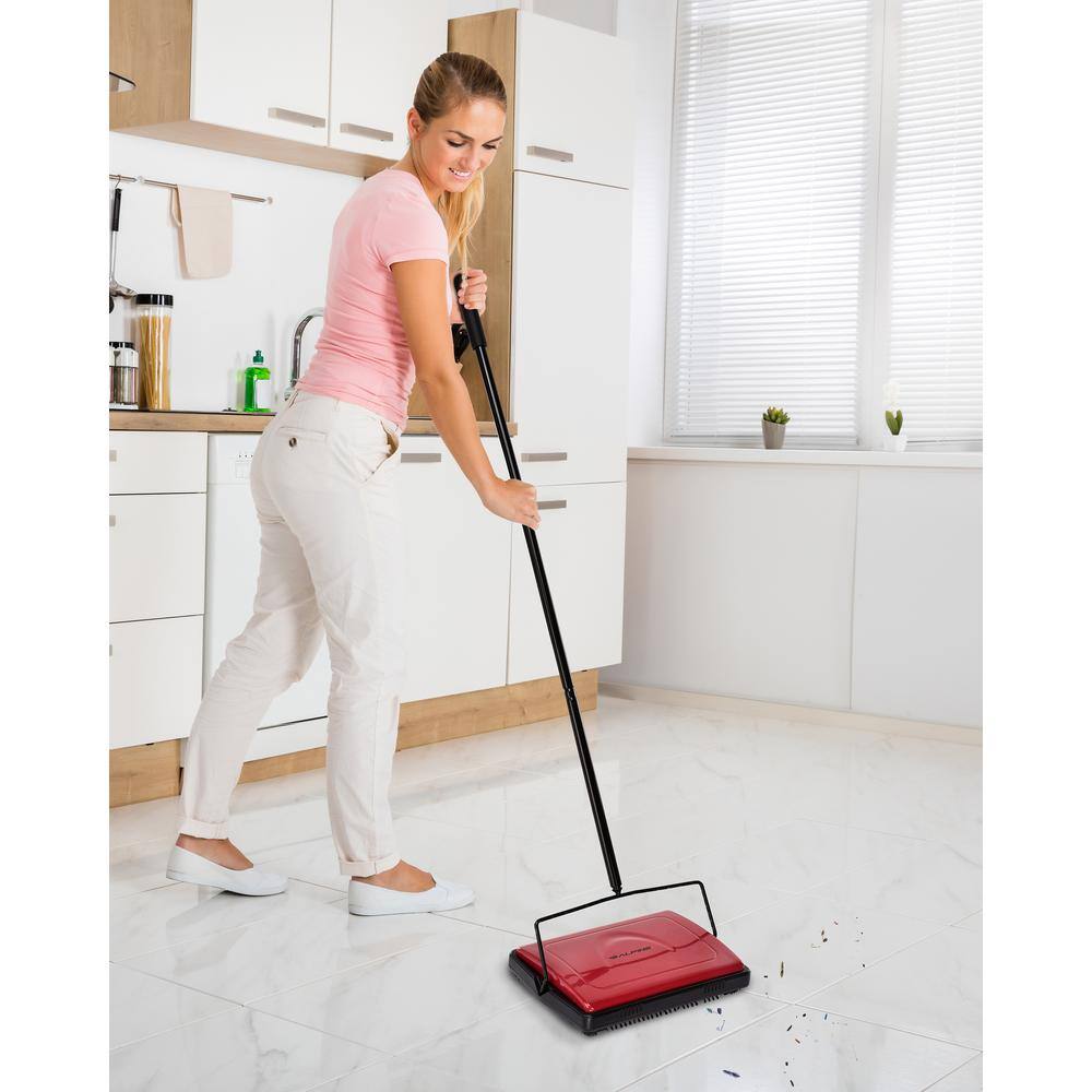 Alt View 2. Alpine Industries - Manual Triple Brush Carpet and Floor Sweeper - Red.