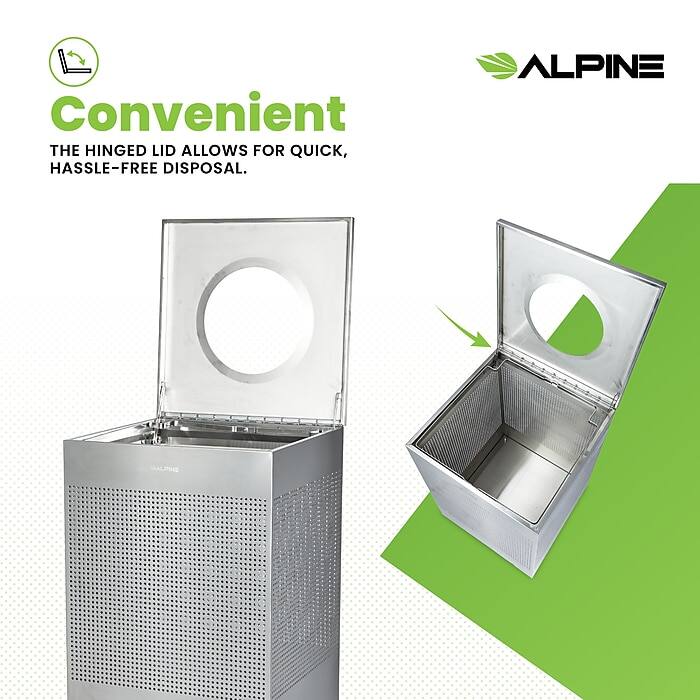 Convenient
THE HINGED LID ALLOWS FOR QUICK, HASSLE-FREE DISPOSAL.
ALPINE