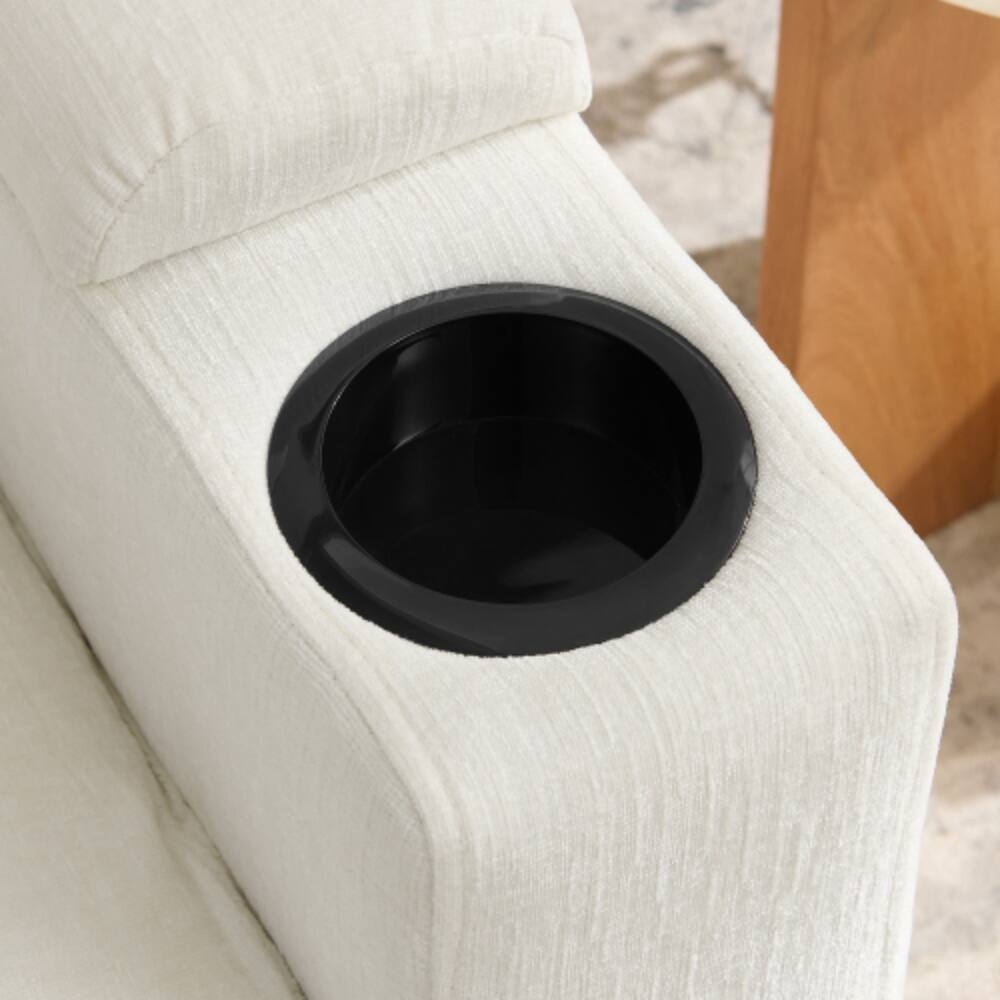 Left. LUCKY ONE - Single Sofa Recliner w/ Manual Backrest USB Port Cup Holders Hidden Storage Ottoman - Beige.