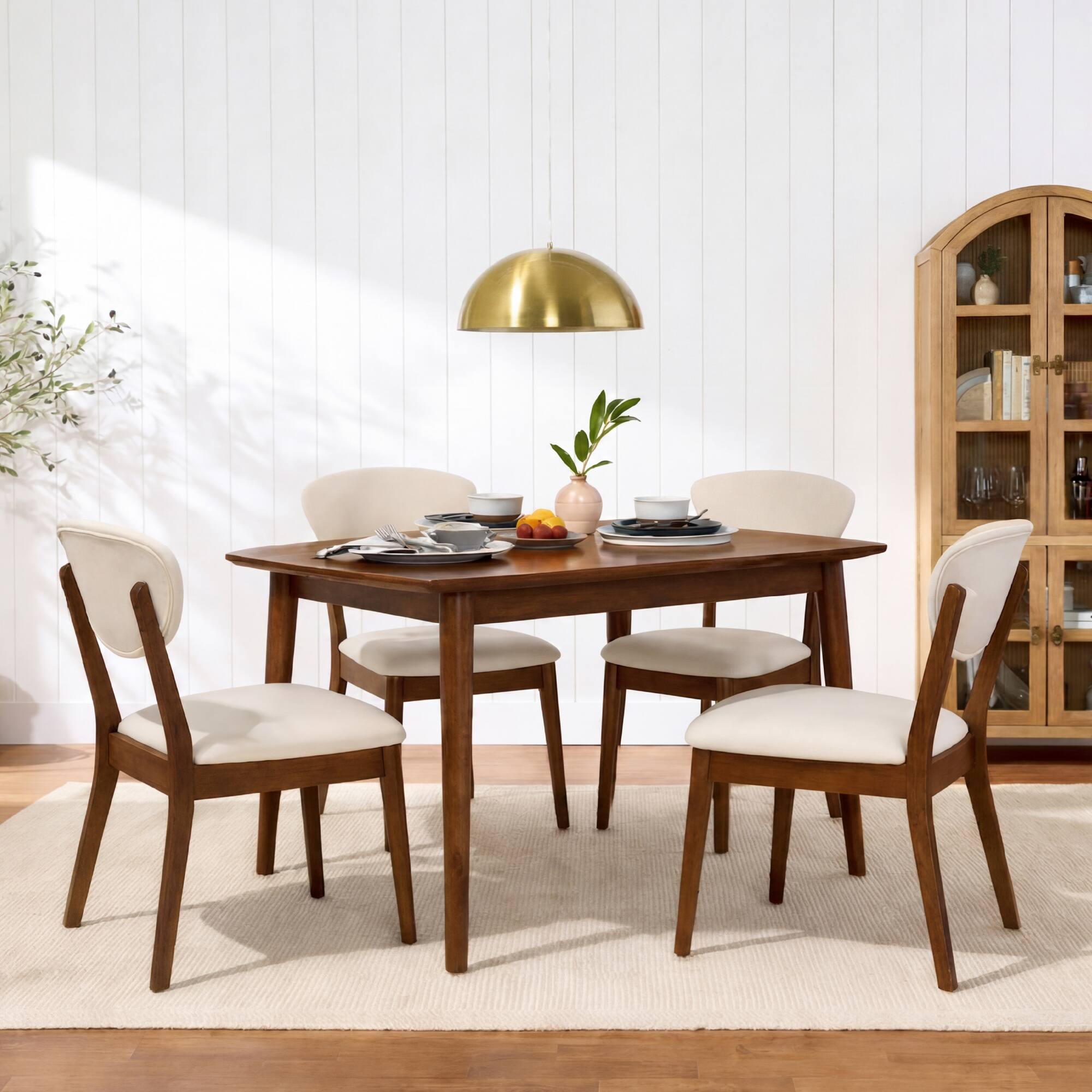 Alt View 2. Best Choice Products - Best Choice Products Set of 4 Wooden Dining Chairs, Wood Modern Farmhouse Upholstered Chairs - Walnut/Cream - Walnut/Cream.