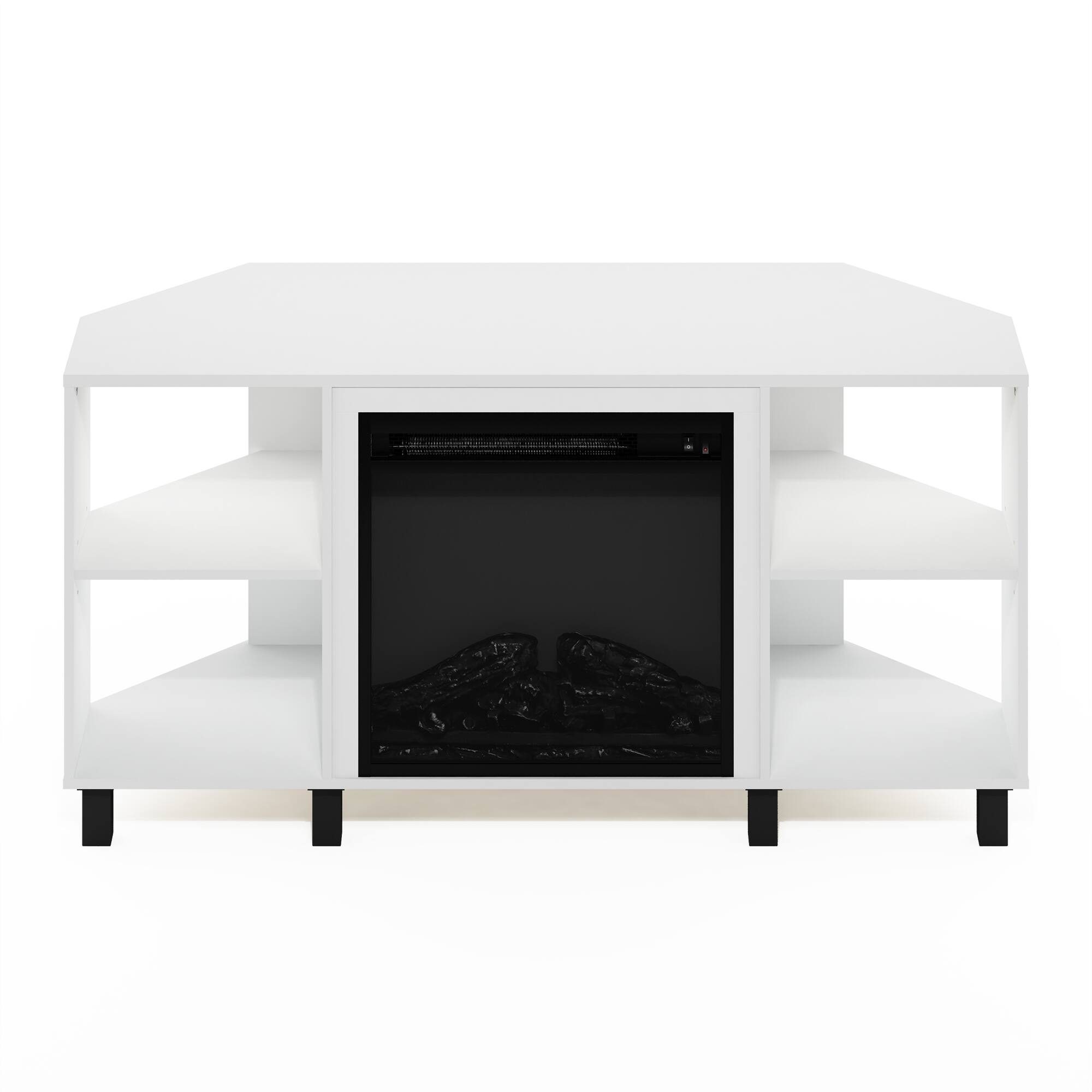 Alt View 4. Furinno - Jensen Corner Fireplace TV Stand with 4 Open Compartments for TV up to 55 Inches - Solid White.