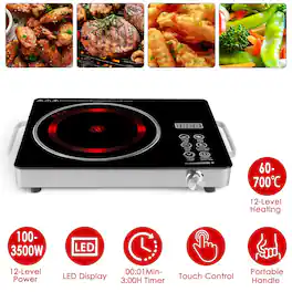 Mirfee - 3500W Single Burner Cooktop, 4 Preset Modes, Glass Surface for Camper/Dorm Use - Black