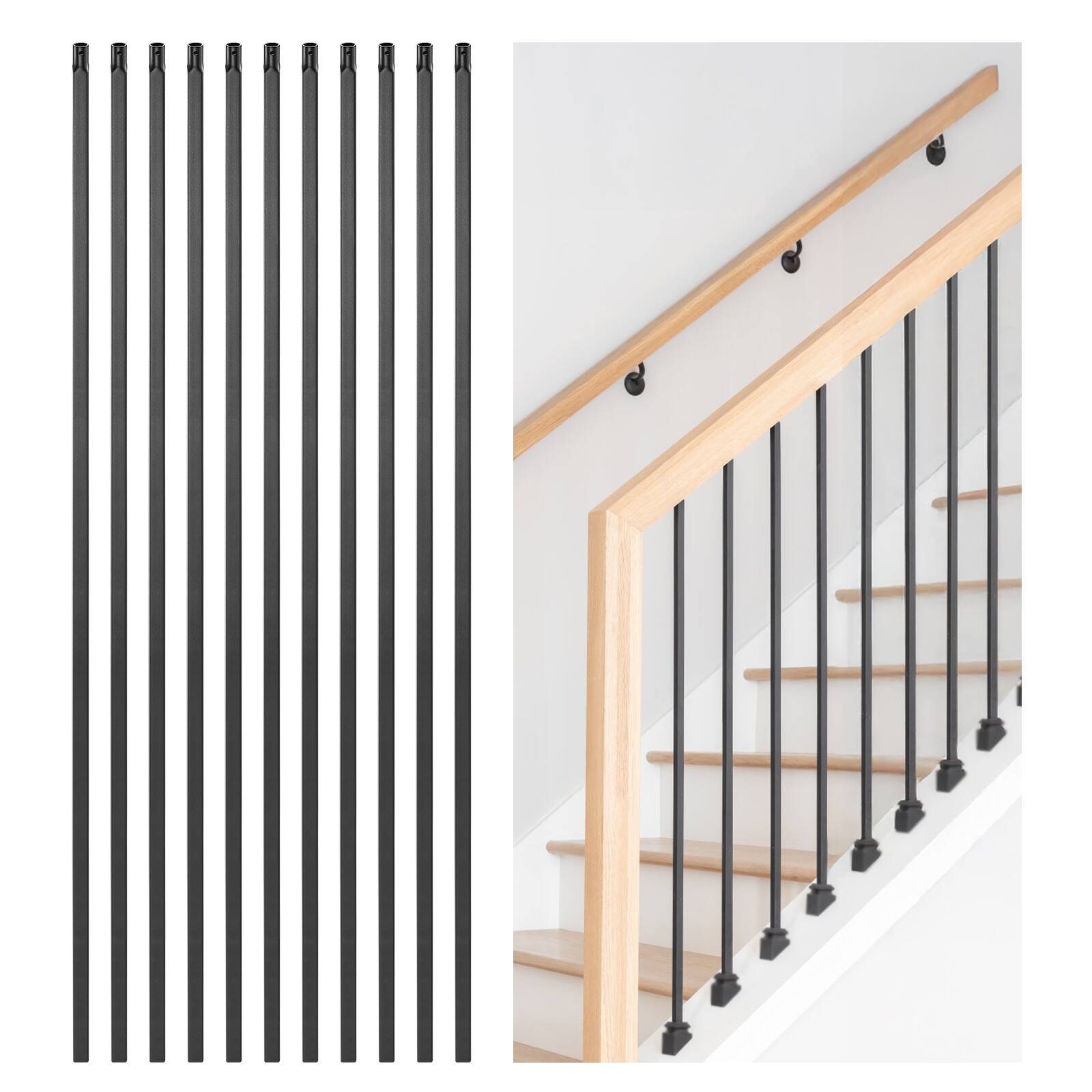 Alt View 5. VEVOR - Staircase Balusters 11 Pack, 44 Inch Durable Carbon Steel Stair Balusters, 0.5 Inch Indoor Square Metal Spindle Railing - Black.