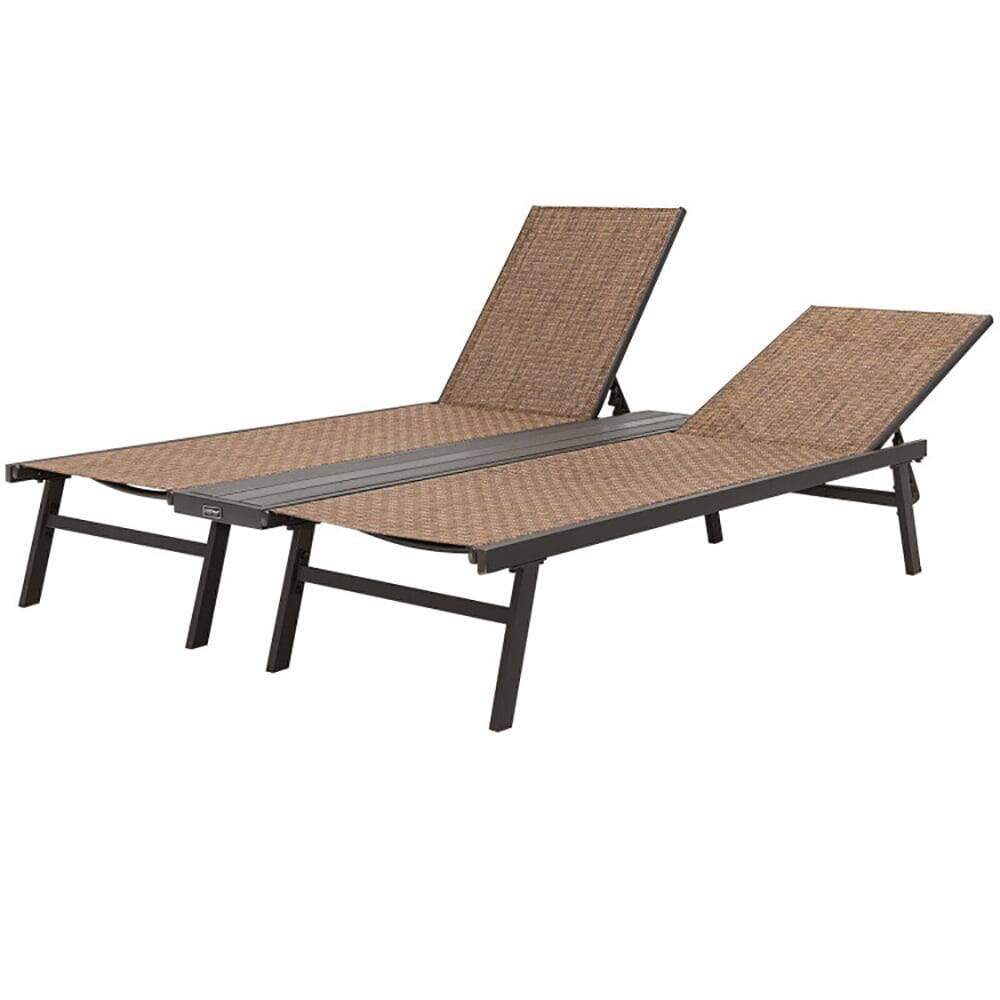 Back. Kadyn - Outdoor Chaise Lounge Chair, 2-Person Patio Chaise Lounge with Middle Panel-Brown - Brown.
