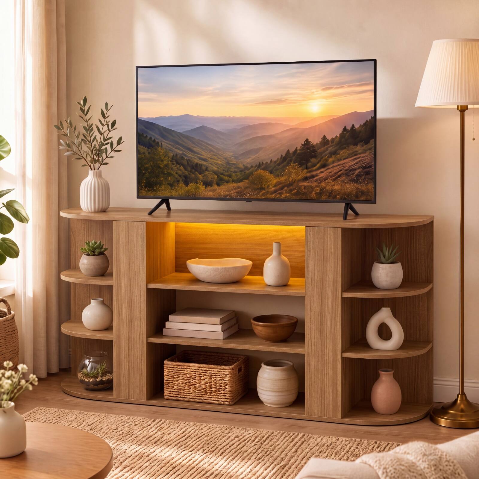 Alt View 4. Costway - Costway 50" TV Stand for 55" TV with RGB Lights Adjustable Removable Shelf for Living Room - Natural.