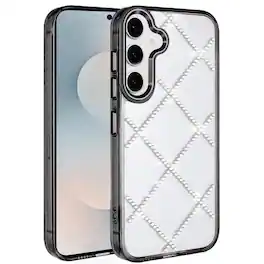 Kitcheniva - Rhinestone Diamond Pattern Bling Phone Case With Tempered Glass For Samsung S26 Plus - Black