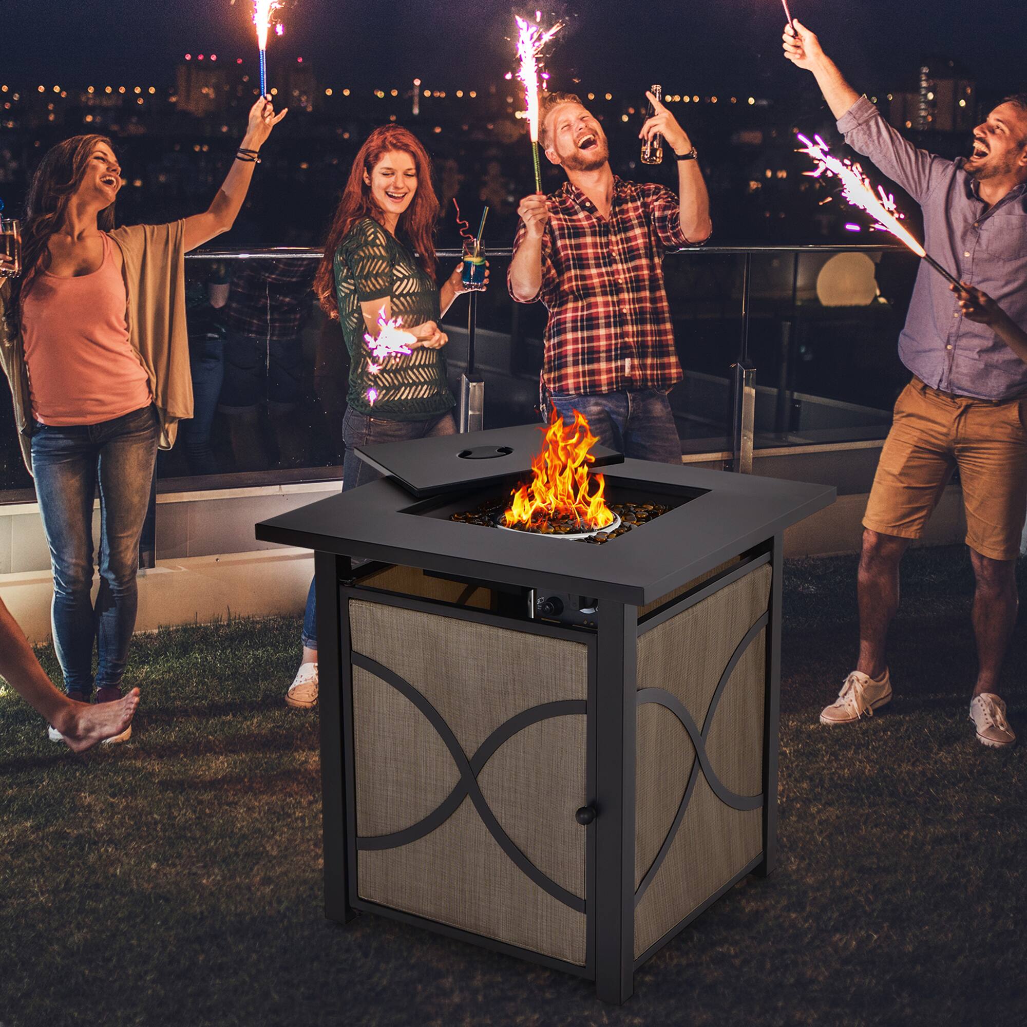 Alt View 3. Gymax - Gymax 25'' Gas Fire Pit Table 40,000 BTU Propane Fire Pit Table w/ CSA Certification - Black, Coffee.