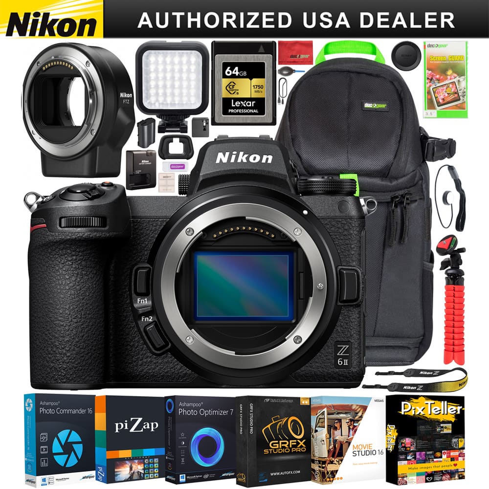 Nikon - Z6II Mirrorless Camera Body Full Frame + FTZ Lens Mount Adapter Kit Pro Bundle