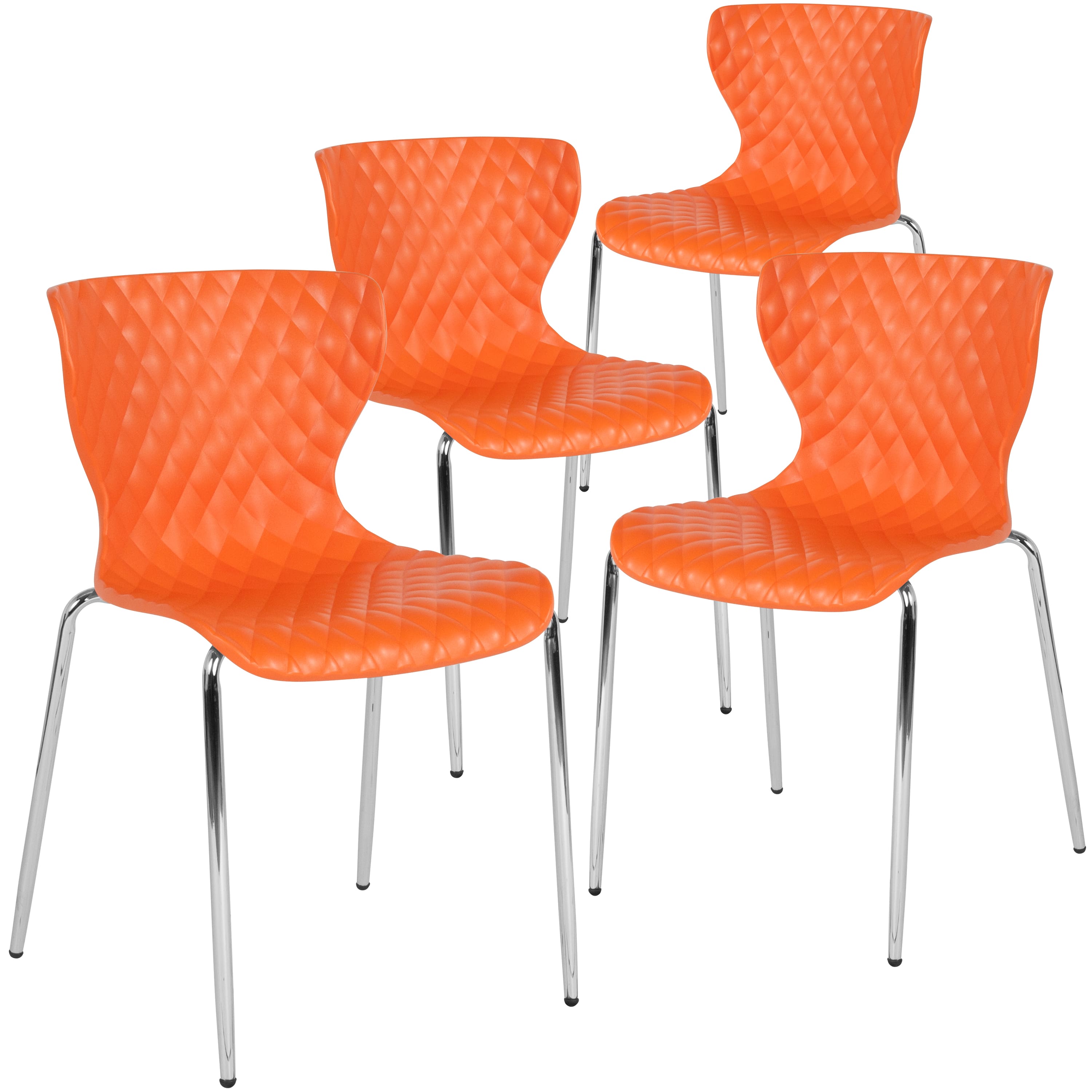 Emma + Oliver - 4 Pack Contemporary Design Plastic Stack Chair - Orange