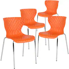 Emma + Oliver - 4 Pack Contemporary Design Plastic Stack Chair - Orange