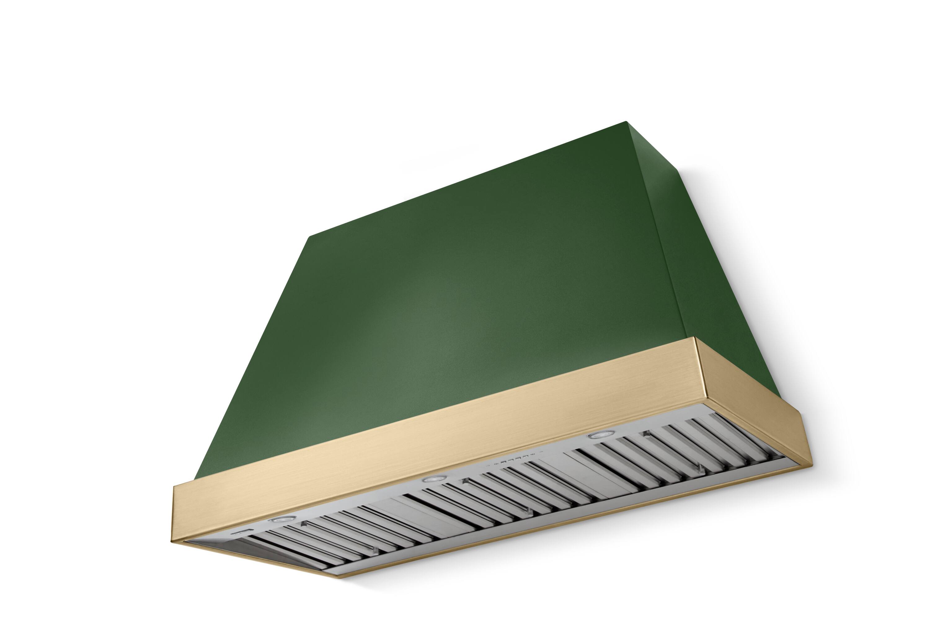Front. AGA - AGA Euclid 48 x 30 Hood 1200 CFM_Cornwall Green_ w. Brushed Brass Trim - Cornwall Green.