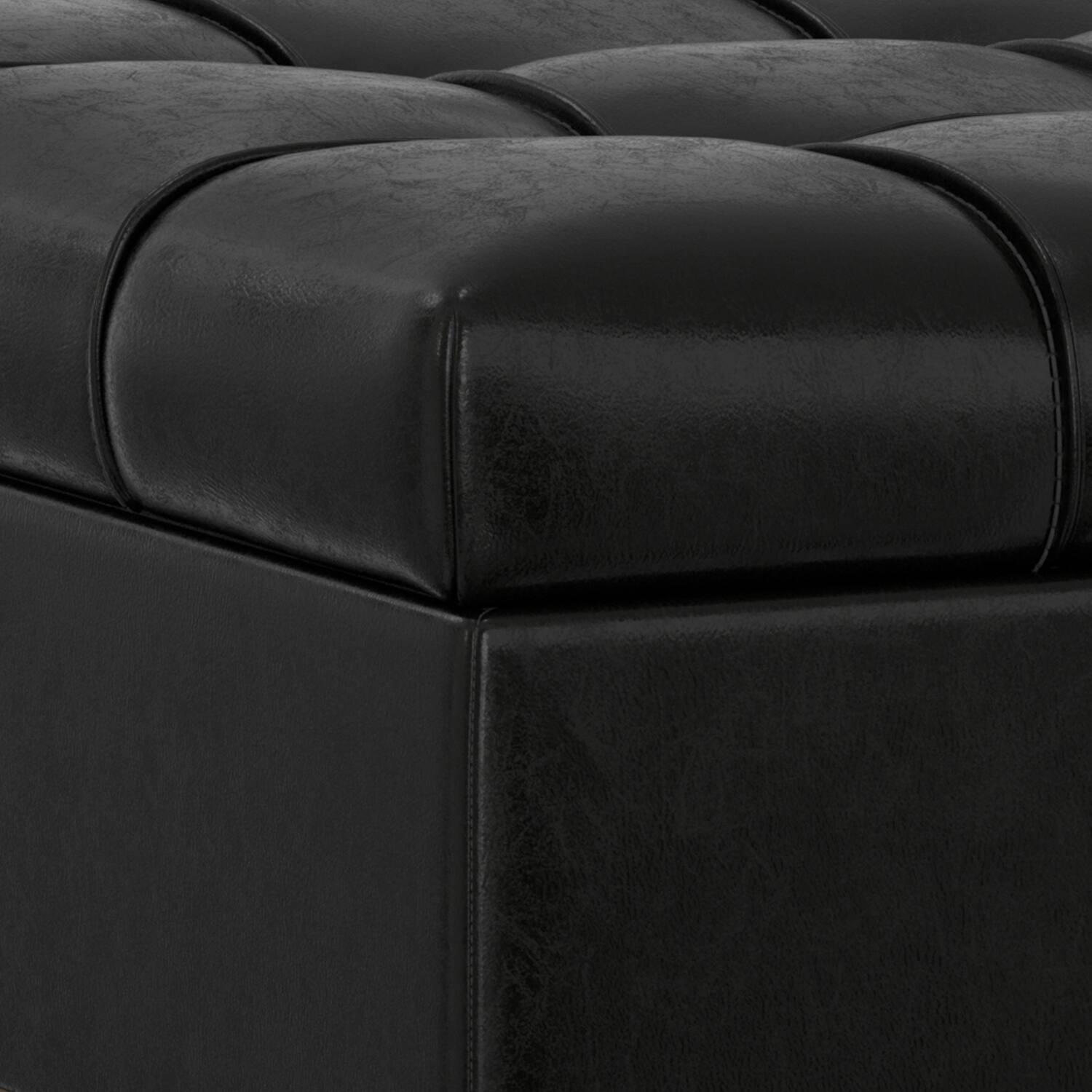 Alt View 8. Simpli Home - Mariah 34 inch Contemporary Rectangle Coffee Table Storage Ottoman in Midnight Black  PU Black faux leather, Assembled - Midnight Black.