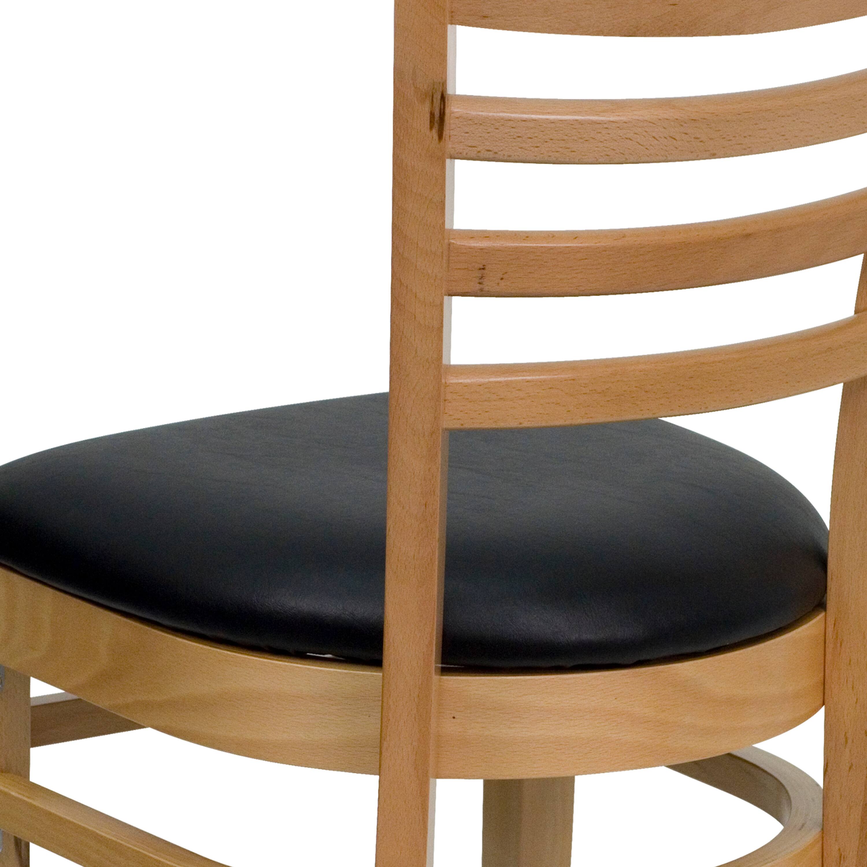Alt View 9. Emma + Oliver - Ladder Back Wooden Restaurant Dining Chair - Black Vinyl Seat/Natural Wood Frame.