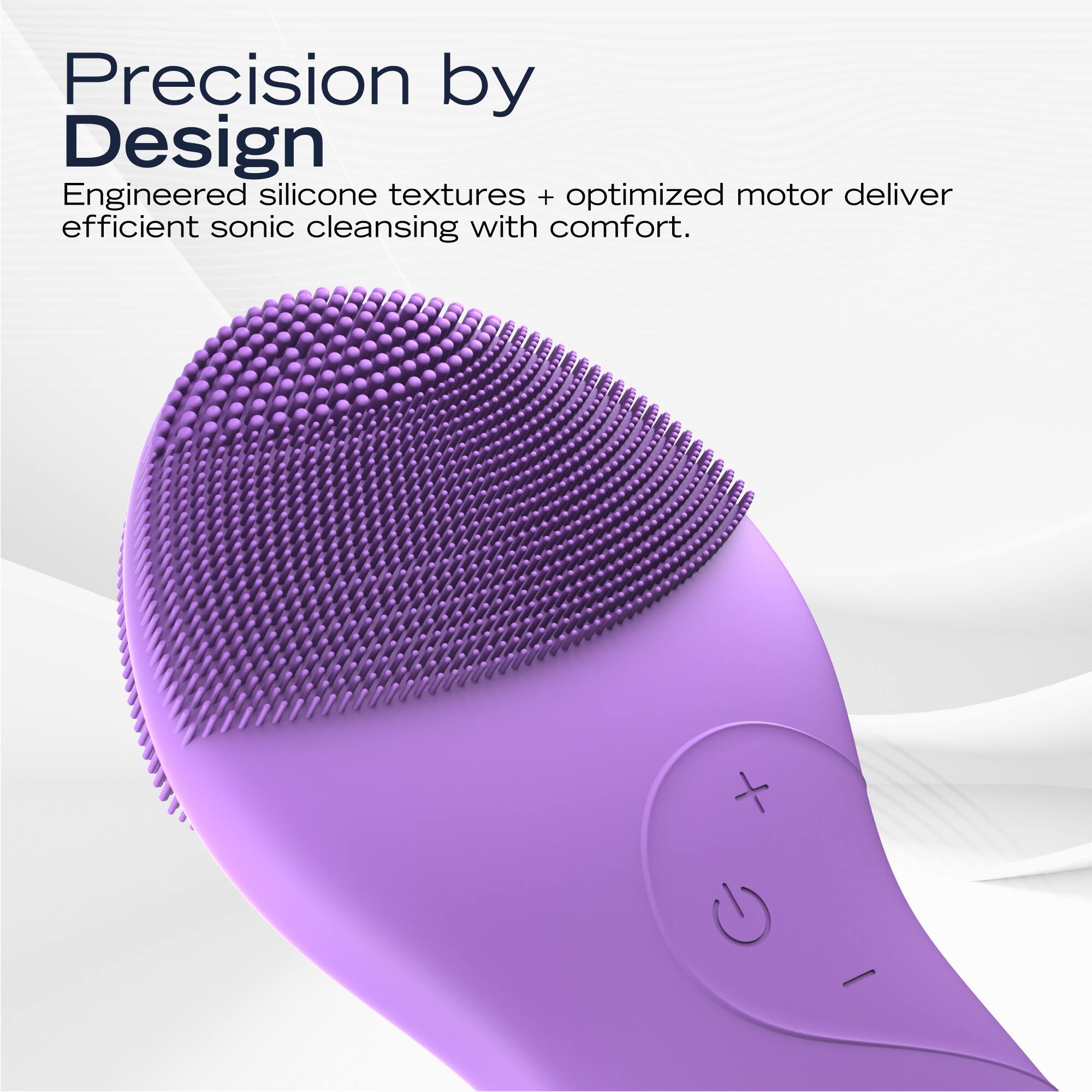 Precision by Design  
Engineered silicone textures + optimized motor deliver efficient sonic cleansing with comfort.