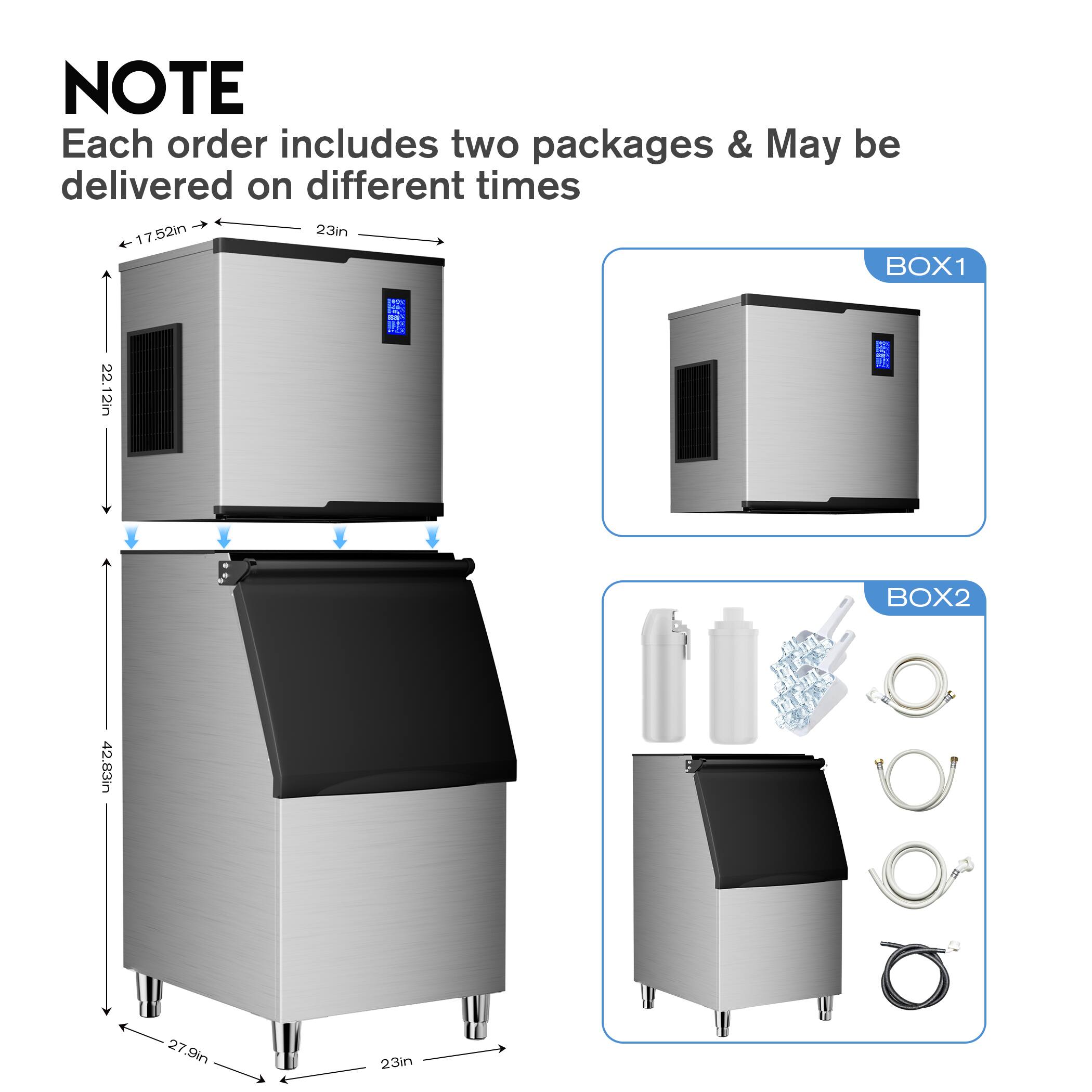 NOTE  
Each order includes two packages & May be delivered on different times

BOX1  
- 17.52in  
- 23in  
- 22.12in  
- 42.83in  

BOX2  
- 27.9in  
- 23in