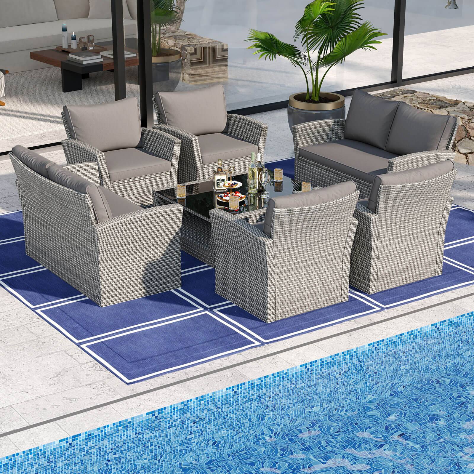 Alt View 1. Costway - Costway 8 PCS Patio Furniture Set with 4 Rattan Chairs Loveseat Coffee Table Cushions - Gray.