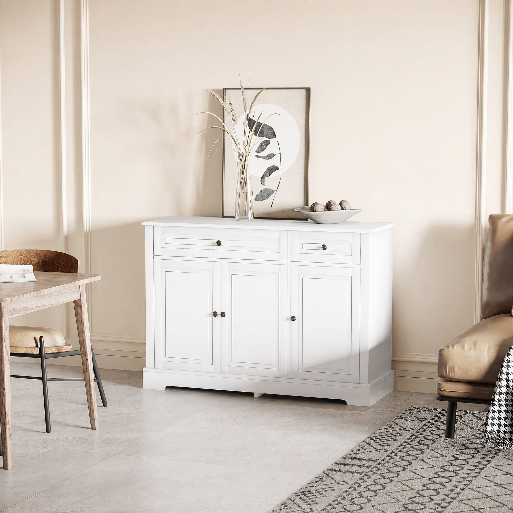 Alt View 1. Homcom - Buffet Cabinet, Modern Accent Cabinet with 2 Drawers and Adjustable Shelves - White.