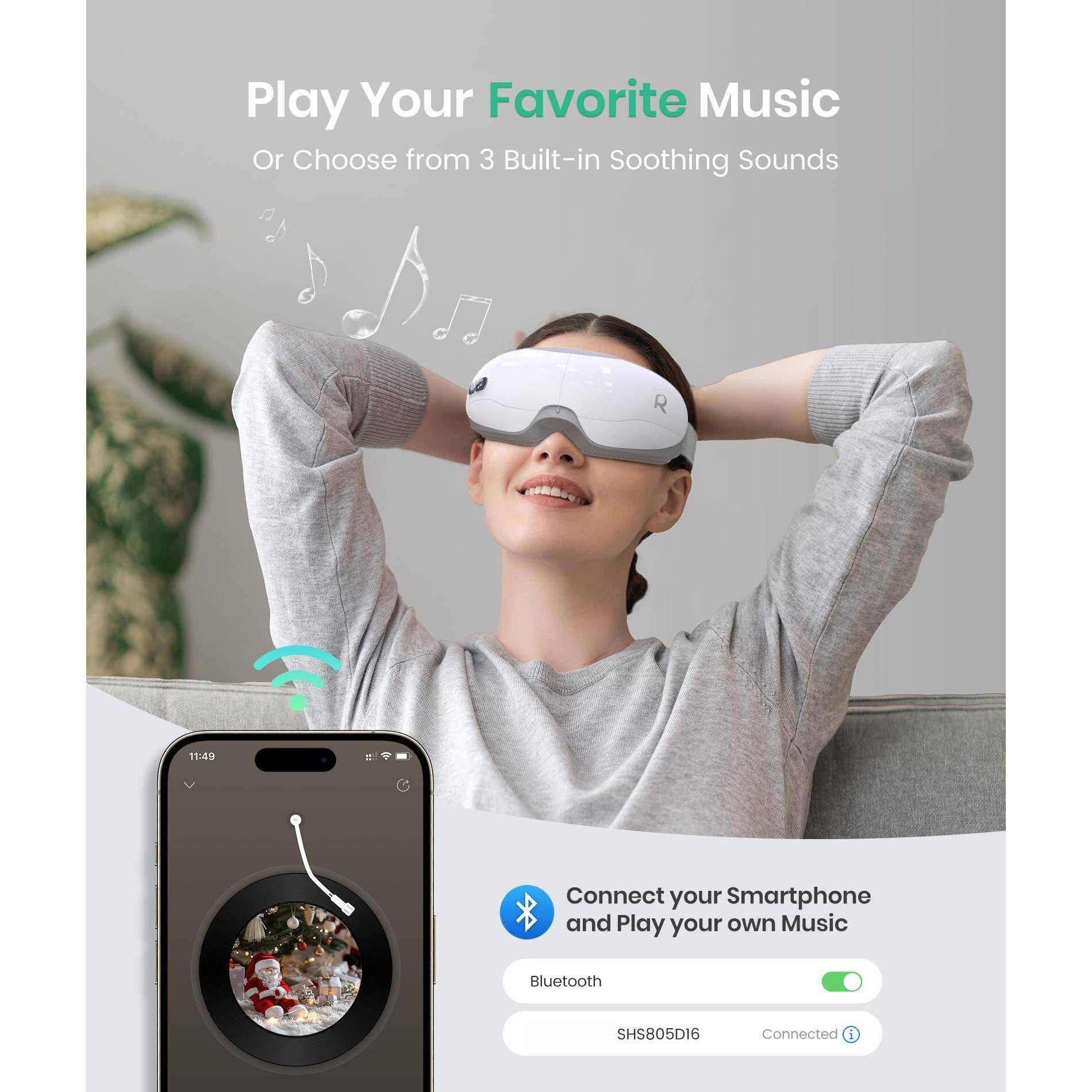 Play Your Favorite Music  
Or Choose from 3 Built-in Soothing Sounds  

Connect your Smartphone and Play your own Music  

Bluetooth  
SHS805D16  
Connected