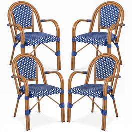 Gymax - Outdoor French Bistro Chairs 4 PCS w/ Armrests Galvanized Metal Frame Blue & White - Blue, White