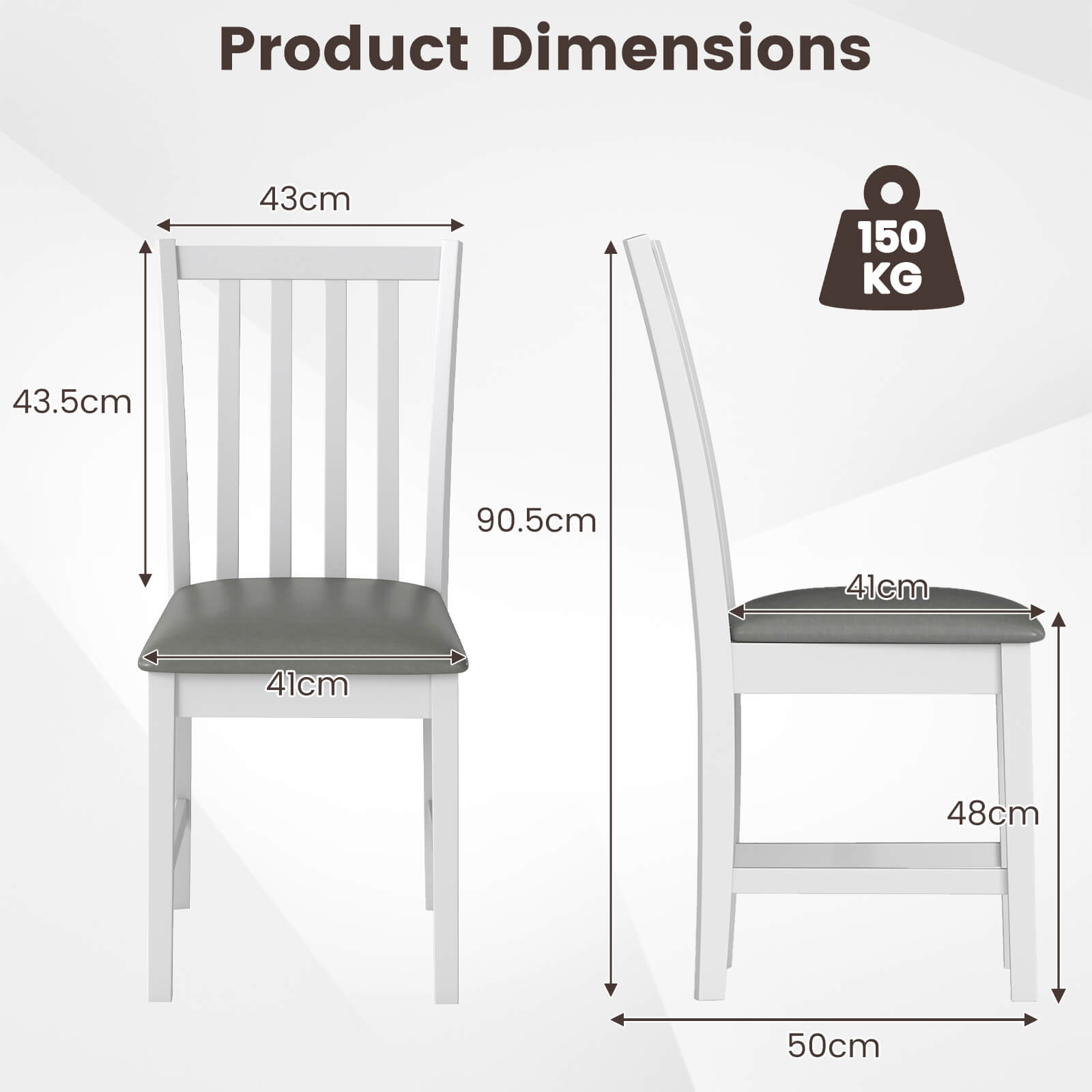 Product Dimensions: 43cm, 150 KG, 43.5cm, 90.5cm, 41cm, 41cm, 48cm, 50cm