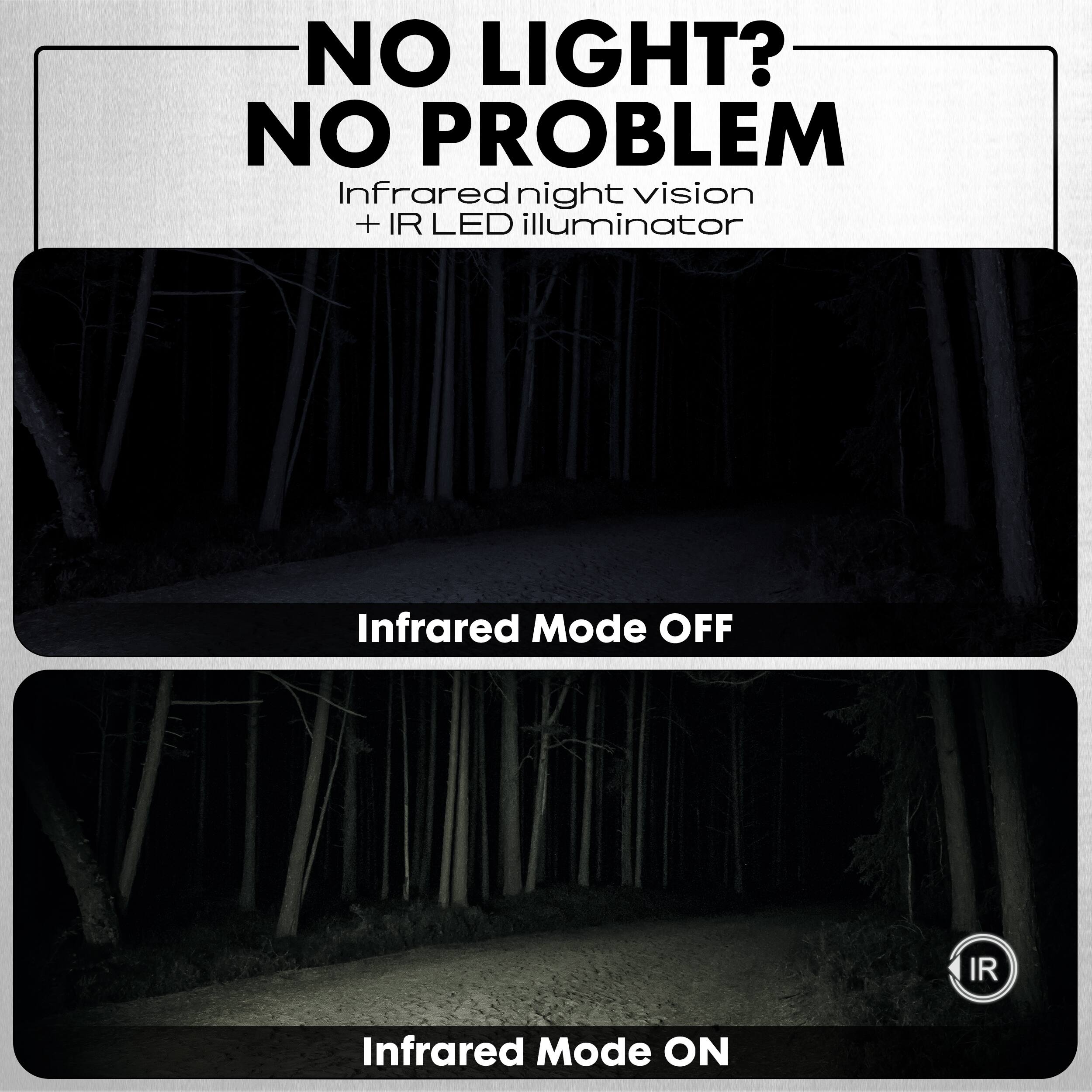 NO LIGHT? NO PROBLEM  
Infrared night vision + IR LED illuminator  

Infrared Mode OFF  

Infrared Mode ON