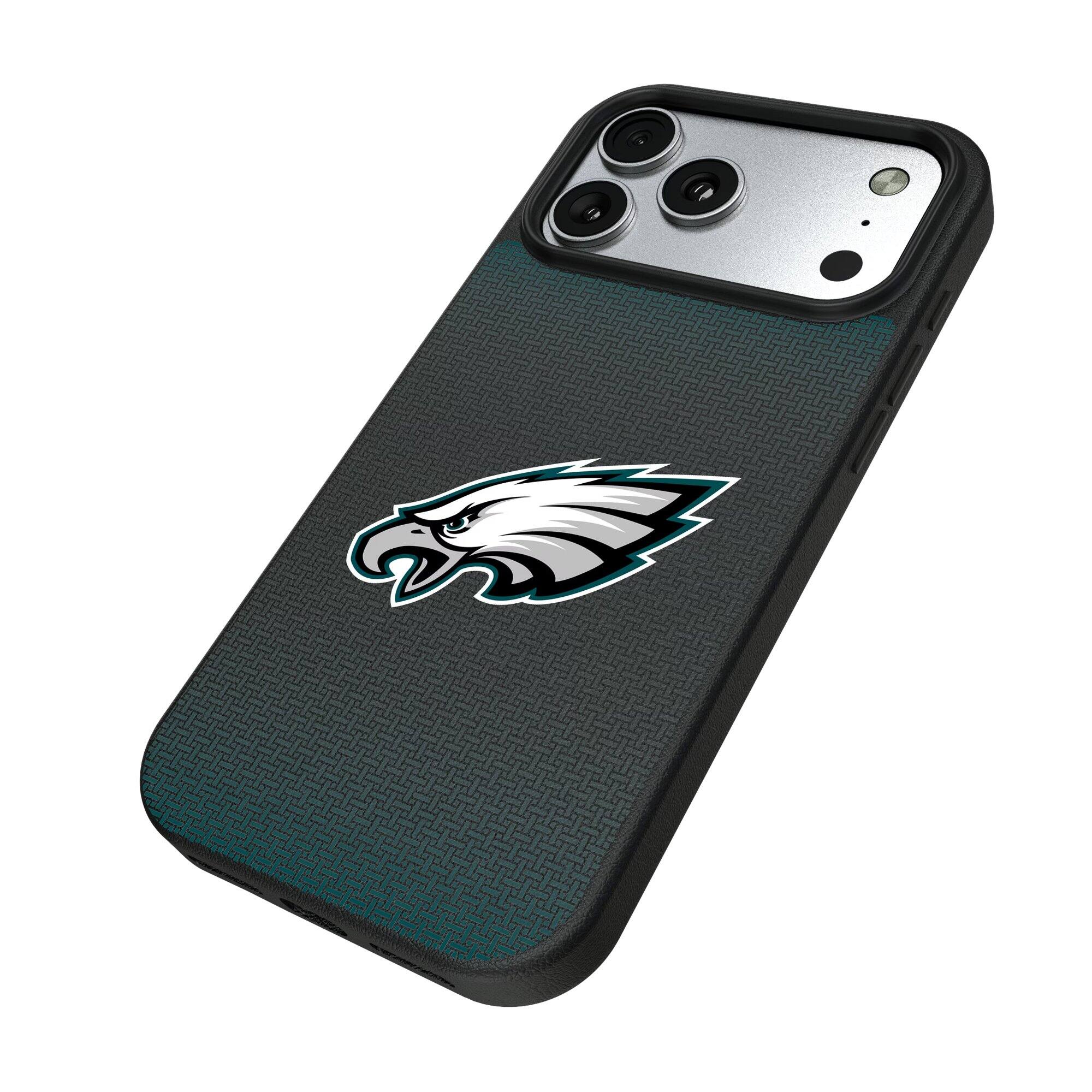 Alt View 1. Keyscaper - Philadelphia Eagles Linen Logo iPhone Magnetic Bump Case - 15 Plus - Black.