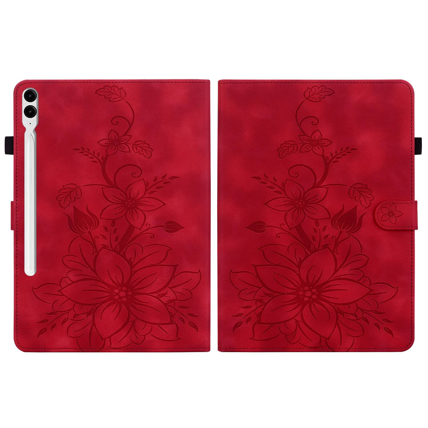 Alt View 2. Dteck - Case for Samsung Galaxy Tab S9+/S9 Plus 12.4" 2023 (SM-X810),Embossed Pattern PU Leather Flip Card Holder Stand Cover - Red.