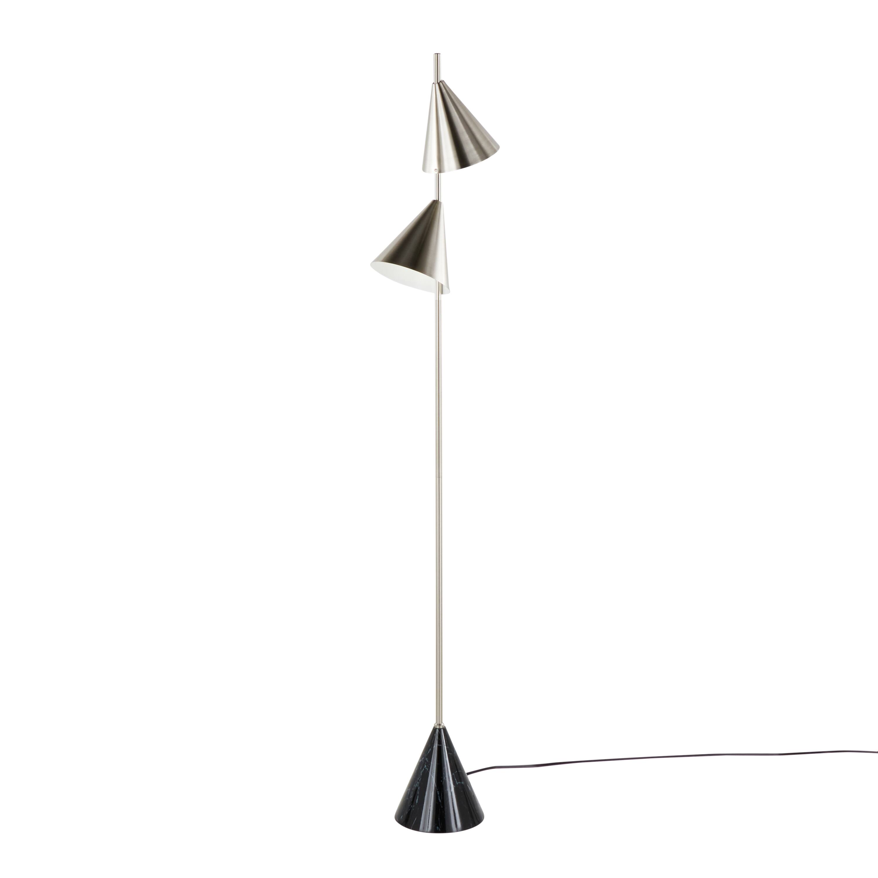 Angle. APRILSOUL - Cone 65in Contemporary Metal Floor Lamp in Plated Nickel with A Black Faux Marble Metal Base by LumiSource - Nickel.