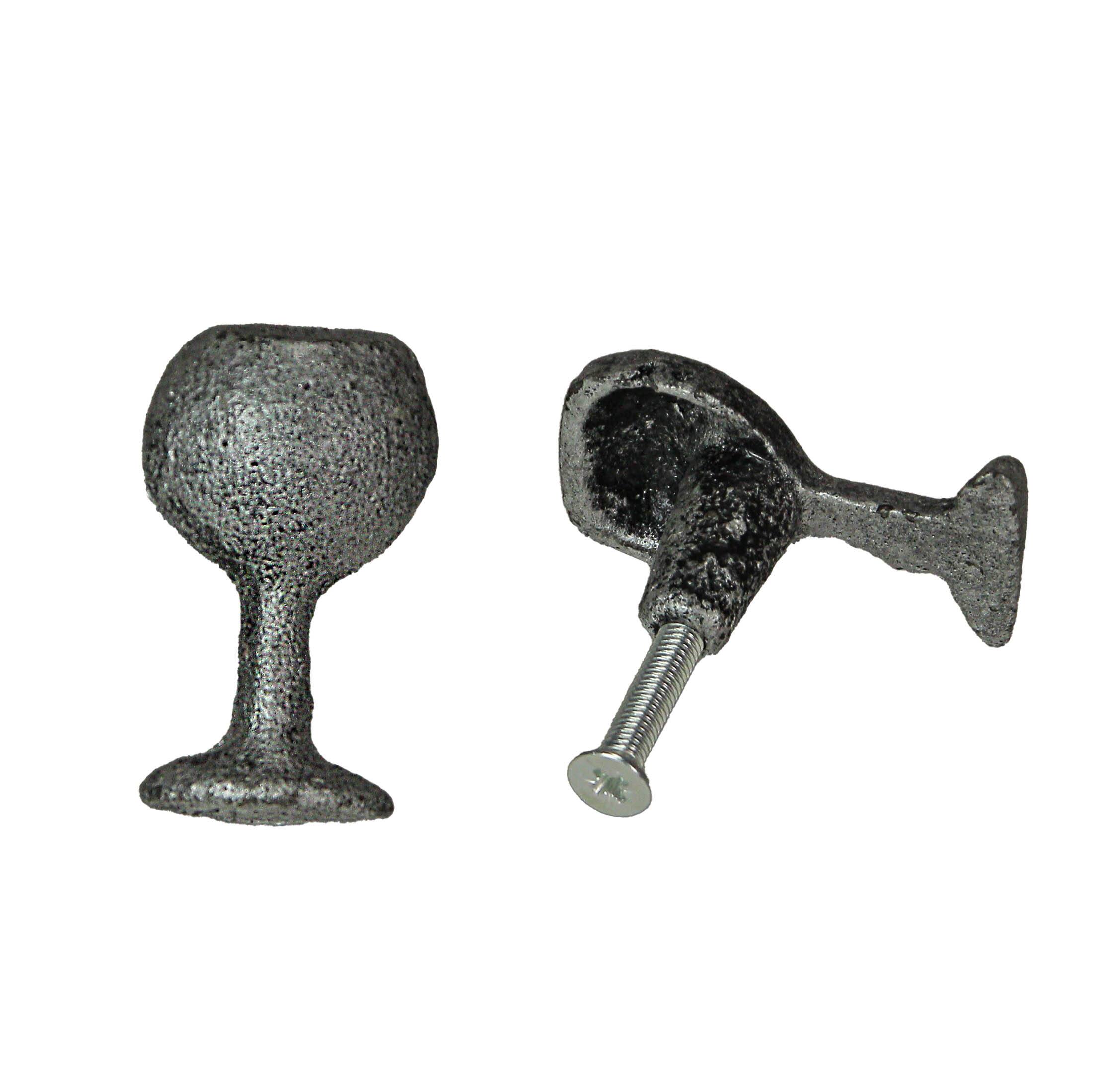 Alt View 7. Zeckos - Antique Silver Finish Cast Iron Wine Glass Cabinet Knob Drawer Pulls Set of 6 - Silver.