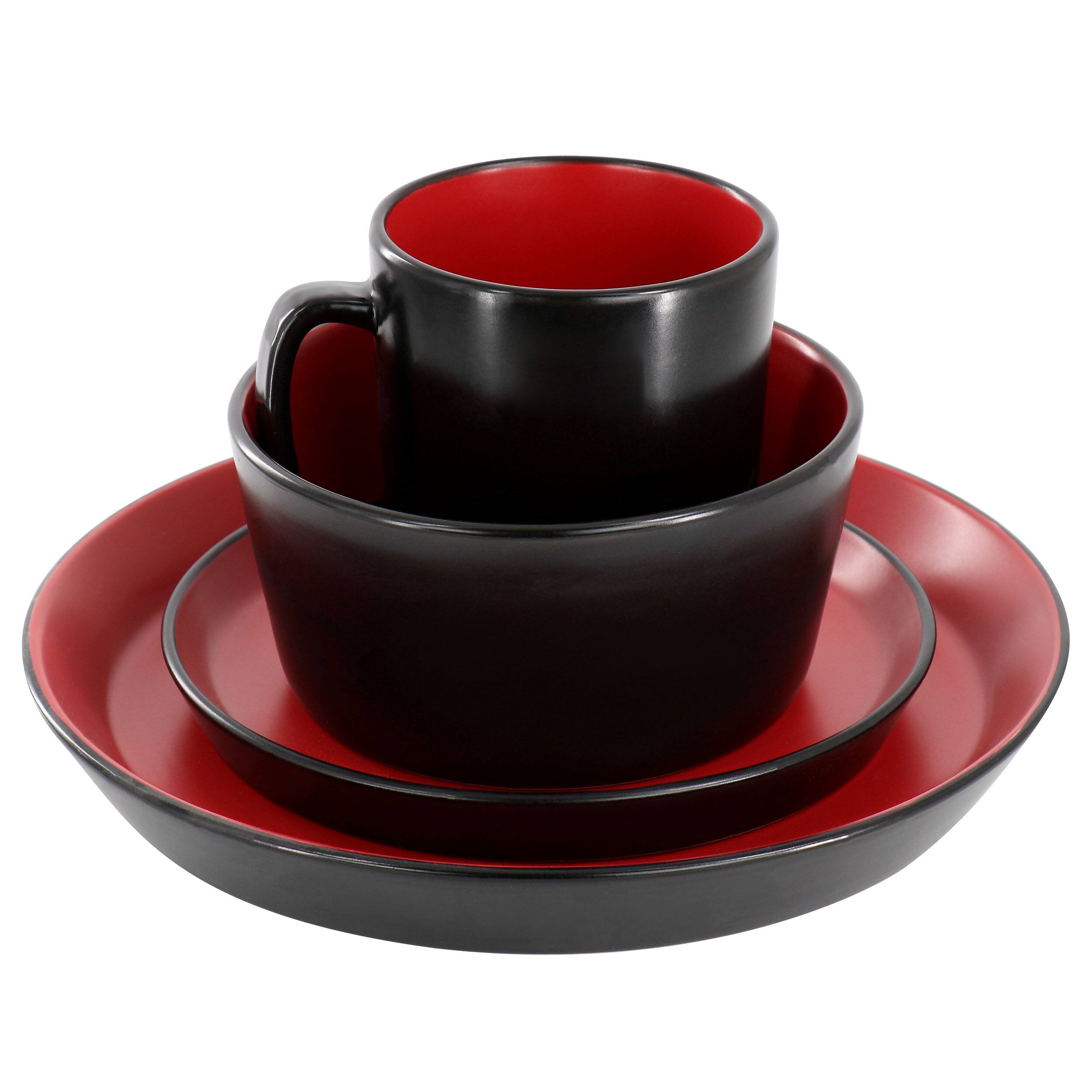 Alt View 2. Elama - Elama Bacarra 16 Piece Stoneware Dinnerware Set in Two Tone Black and Red - Black and Red.