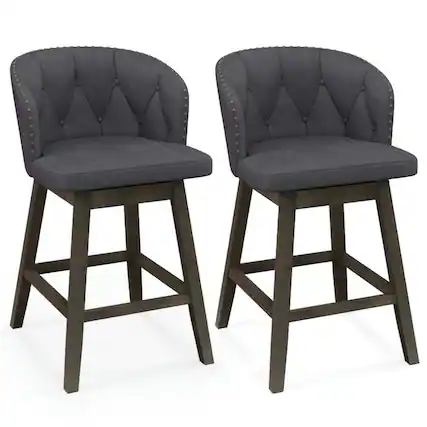 Front. Kadyn - Kitchen Counter Bar Chairs, Bar Stools,Counter Height Fabric Upholstered Bar Stools Set of 2-Gray - Gray.