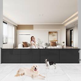 Pawtners - 200" Extra Wide Retractable Baby & Pet Gate, 41" Tall, Indoor Outdoor Safety Barrier for Home Use – - Black