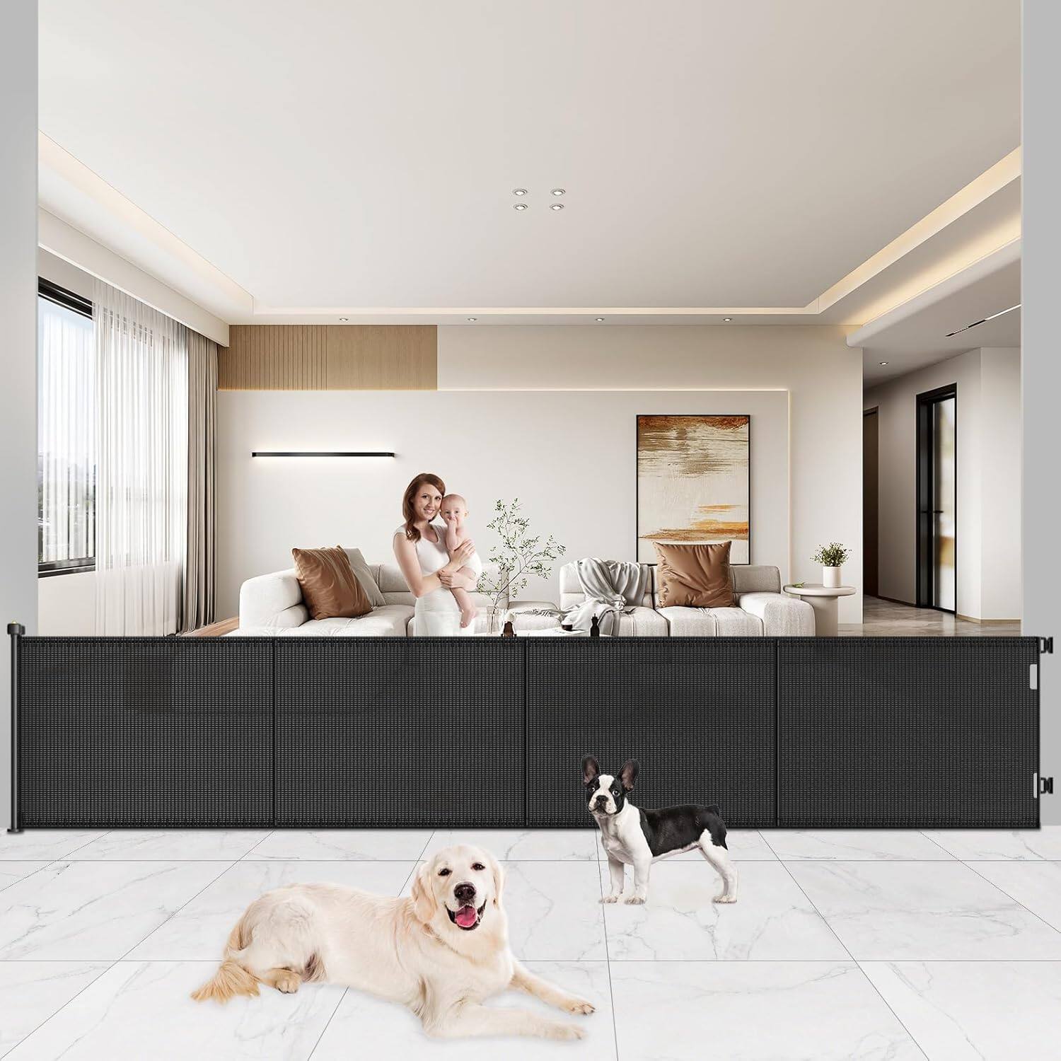 Front. Pawtners - Pawtners 200" Extra Wide Retractable Baby & Pet Gate, 41" Tall, Indoor Outdoor Safety Barrier for Home Use – Black - Black.