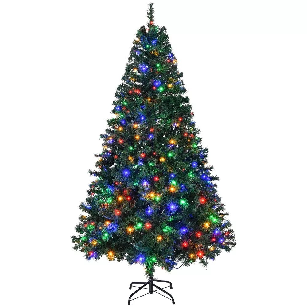 Sugift - 6 Ft Pre-Lit Artificial Christmas Tree with 250 LED Lights and 8 Lighting Modes - Green