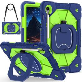 Dteck - Case for Samsung Galaxy Tab S10 FE/S10 Lite/S9 FE/S9,3-Layer Rugged Kickstand Handle Grip Cover with Shoulder Strap - Navyblue Green