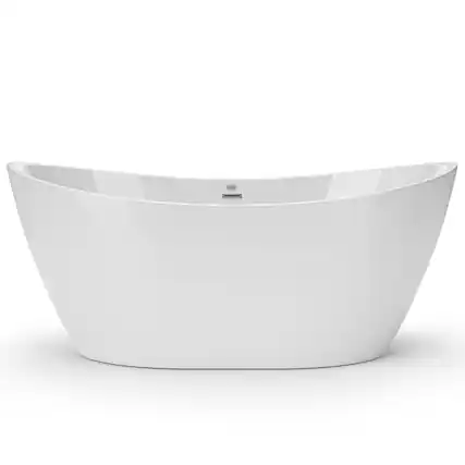 Front. Empava - 67 in. x 29.5 in. Freestanding Flat Bottom Bath Tub Oval Soaking Bathtub with Center Drain - White.