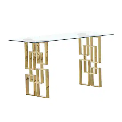 Front. Best Quality Furniture - Clear tempered glass console table with gold stainless steel base - Gold.
