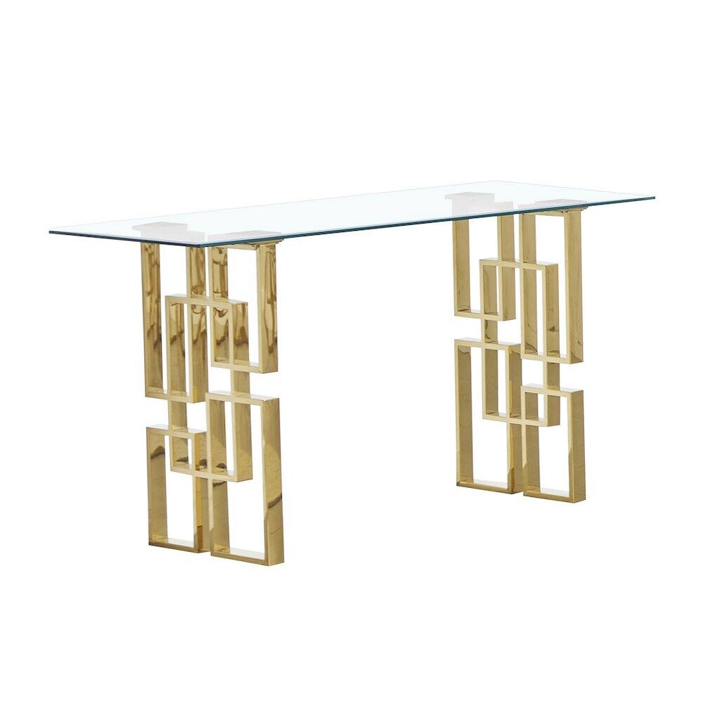 Front. Best Quality Furniture - Clear tempered glass console table with gold stainless steel base - Gold.