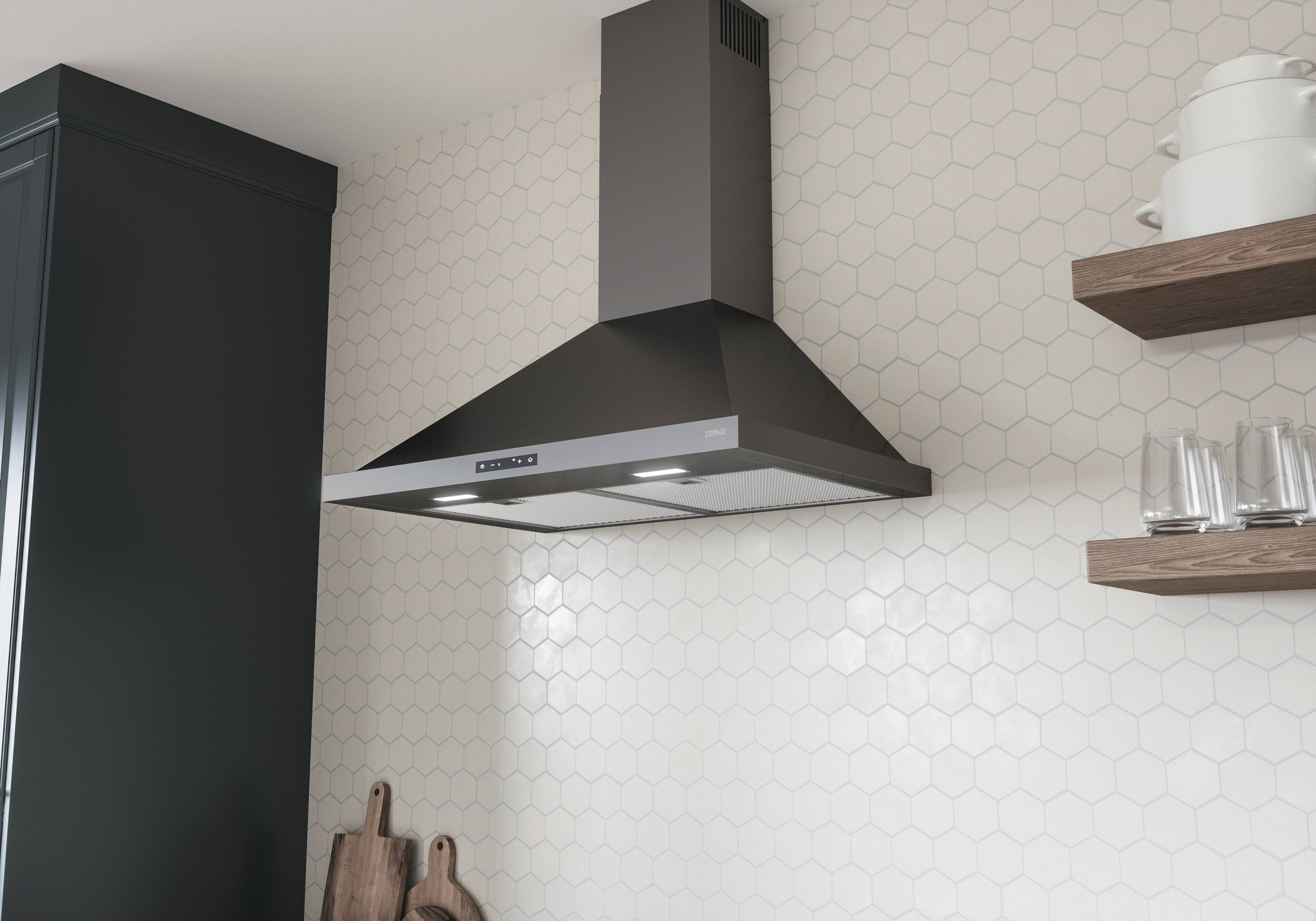 Alt View 12. Zephyr - Ombra 30 in. 600 CFM Wall Mount Range Hood - Black Stainless Steel.