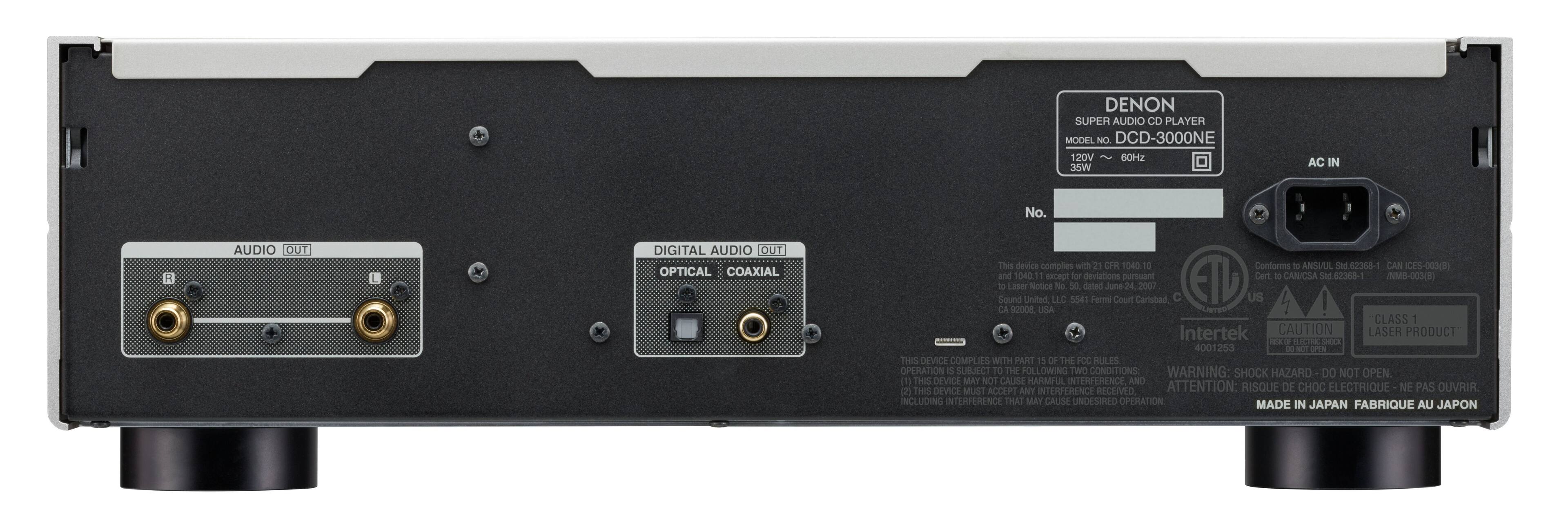 Denon Super Audio CD Player Model No. DCD-3000NE 120V 60Hz 35W AC IN No. AUDIO OUT DIGITAL AUDIO OUT OPTICAL COAXIAL This device complies with 23 CFR 1040.13 Conforms to ANSI Std 62368-1991 and 1040.1040 i1 Bxep for deviations pursuant to Cert to CAN/CSA acca /NMB-003(B) and 1040 i1 Bxep for deviations pursuant to Cert to CAN/CSA acca /NMB-003(B) and 1040 i1 Bxep for deviations pursuant to Cert to CAN/CSA acca /NMB-003(B) and 1040 i1 Bxep for deviations pursuant to Cert to CAN/CSA acca /NMB-003(B) and 1040 i1 Bxep for deviations pursuant to Cert to CAN/CSA acca /NMB-003(B) and 1040 i1 Bxep for deviations pursuant to Cert to CAN/CSA acca /NMB-003(B) and 1040 i1 Bxep for deviations pursuant to Cert to CAN/CSA acca /NMB-003(B) and 1040 i1 Bxep for deviations pursuant to Cert to CAN/CSA acca /NMB-003(B) and 1040 i1 Bxep for deviations pursuant to Cert to CAN/CSA acca /NMB-003(B) and 1040 i1 Bxep for deviations pursuant to Cert to CAN/CSA acca /NMB-003(B) and 1040 i1 Bxep for deviations pursuant to Cert to CAN/CSA acca /NMB-003(B) and 1040 i1