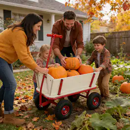 Whisen - Outdoor Wagon Garden Cart, Wooden Carriage with Durable Metal Frame, 260 lbs Capacity, Kids Utility Toy - Red
