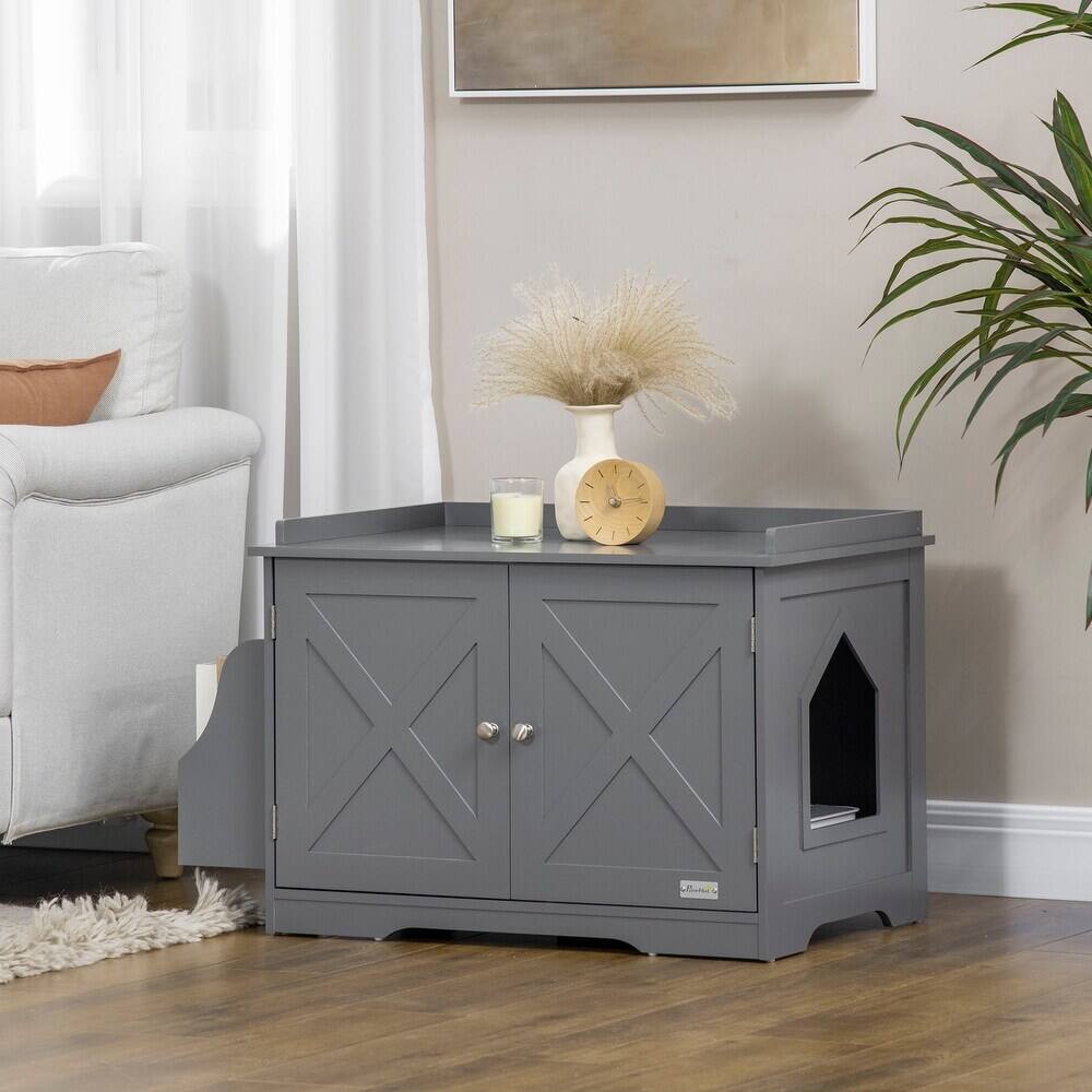 Alt View 3. Ficcuss Pets - Farmhouse Litter Box With Magnetic Doors - Gray.