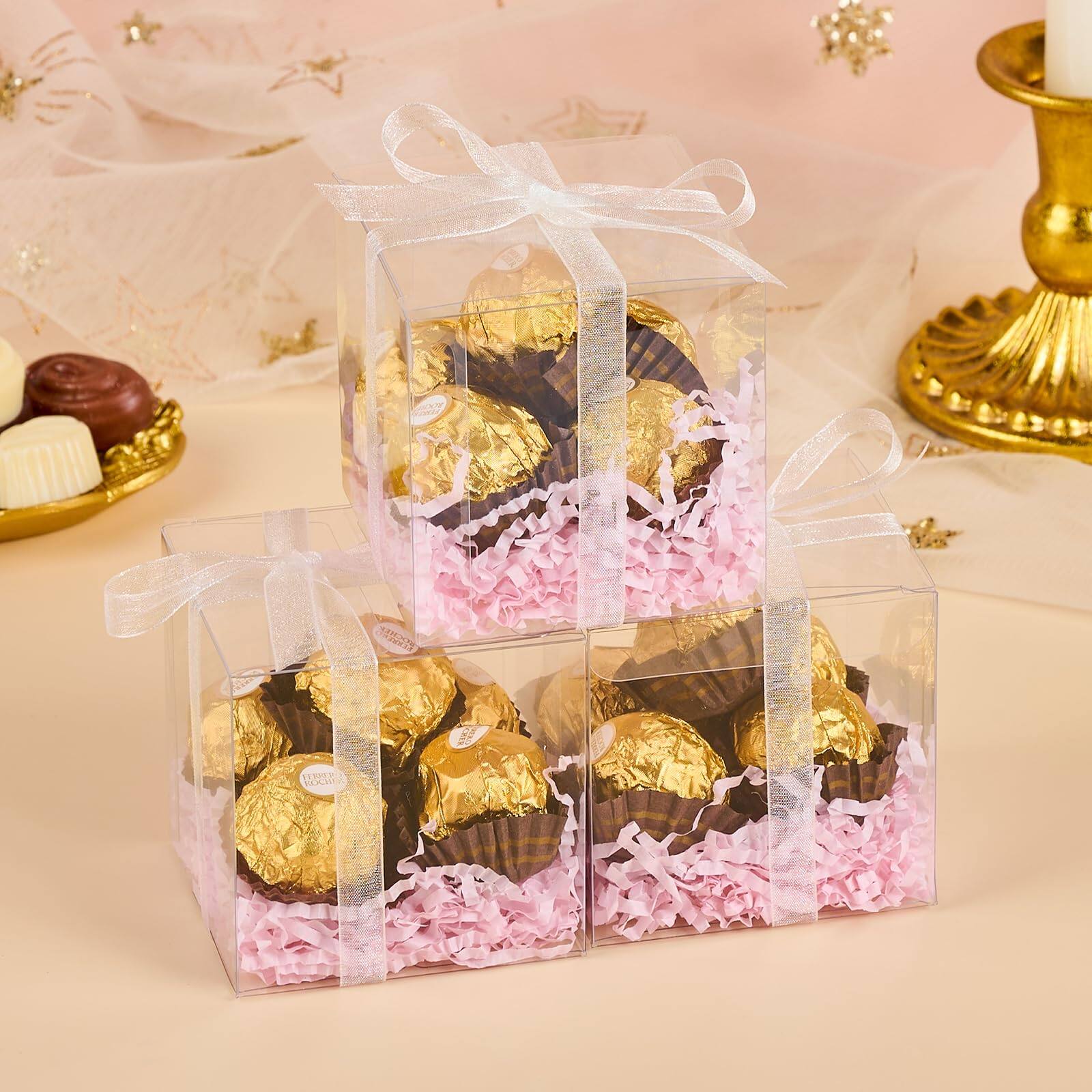 Alt View 7. Paradigms Interiors - Inches Clear Favor Boxes Small Plastic Gift With Ribbons For Cupcakes Cocoa Bombs Wedding Shower Birthday P... - 3x3x3 Inch.