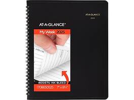 AT-A-GLANCE - 2025 7" x 8.75" Calendar Year Weekly Appointment Book, Faux Leather Cover - Black