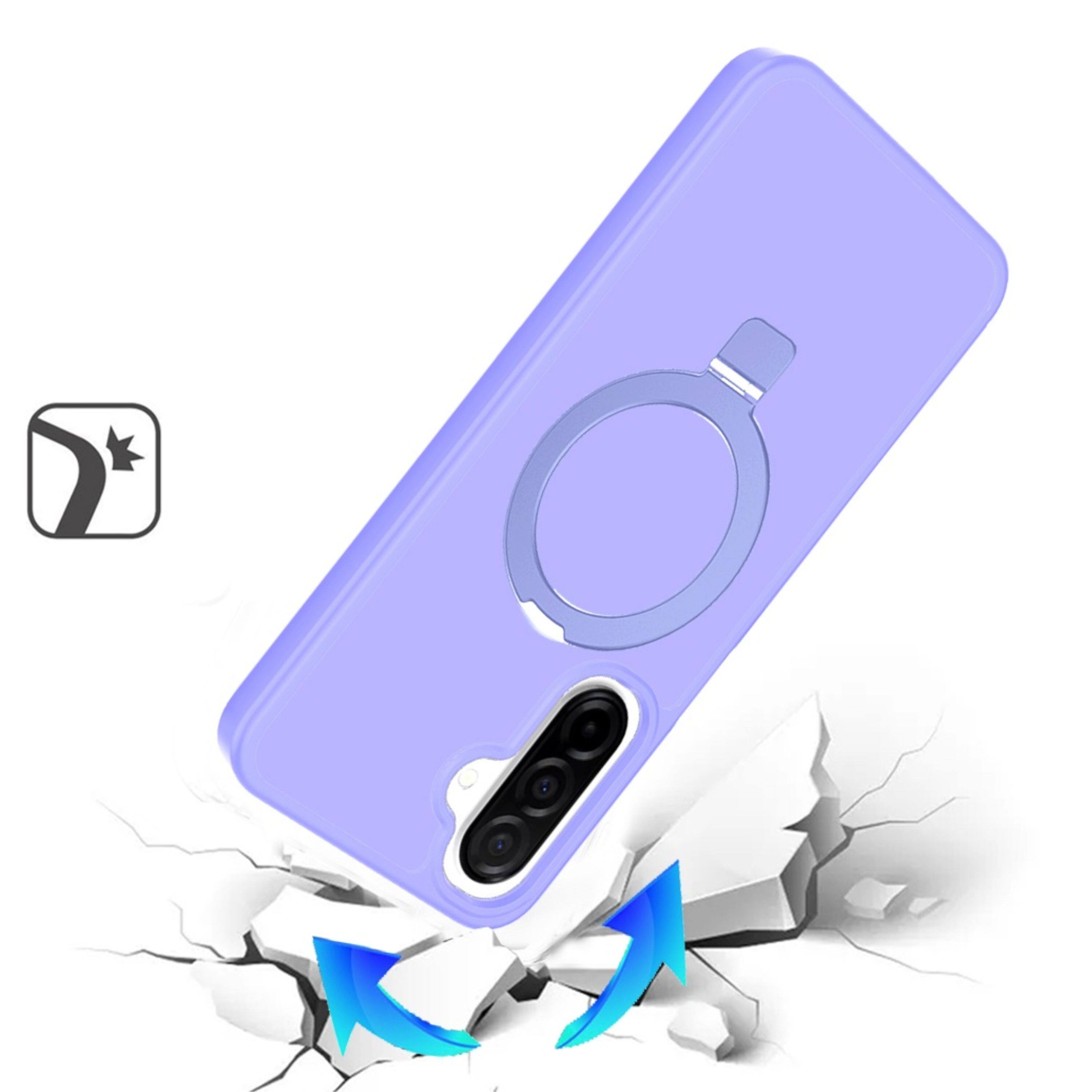 Left. Kitcheniva - Rugged Metal Circle Ring Stand Phone Case With Tempered Glass For Samsung Galaxy A57 5G Light Purple - Light Purple.