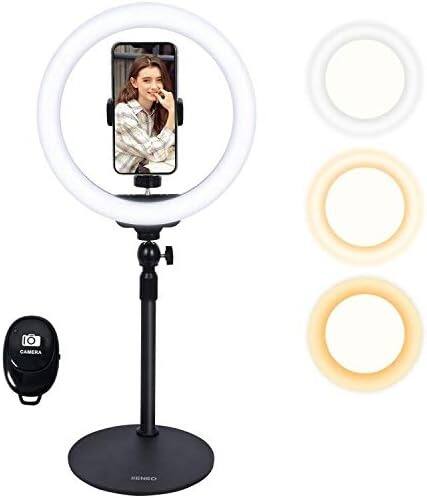 Front. Schertz - 10" Desktop Selfie Ring Light with Stand & Phone Holder, 3 Dimmable LED Modes, Remote Shutter for iPhone & Android.