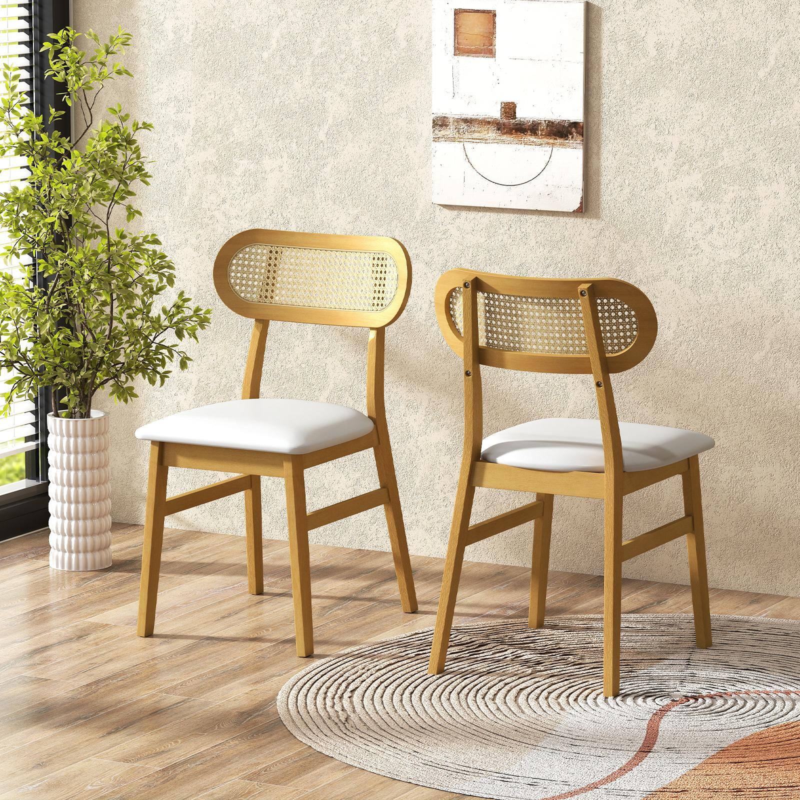 Alt View 3. Costway - Costway Wood Dining Chairs Set of 2 with Padded Seat & Faux Leather Cover for Kitchen - Natural+White.