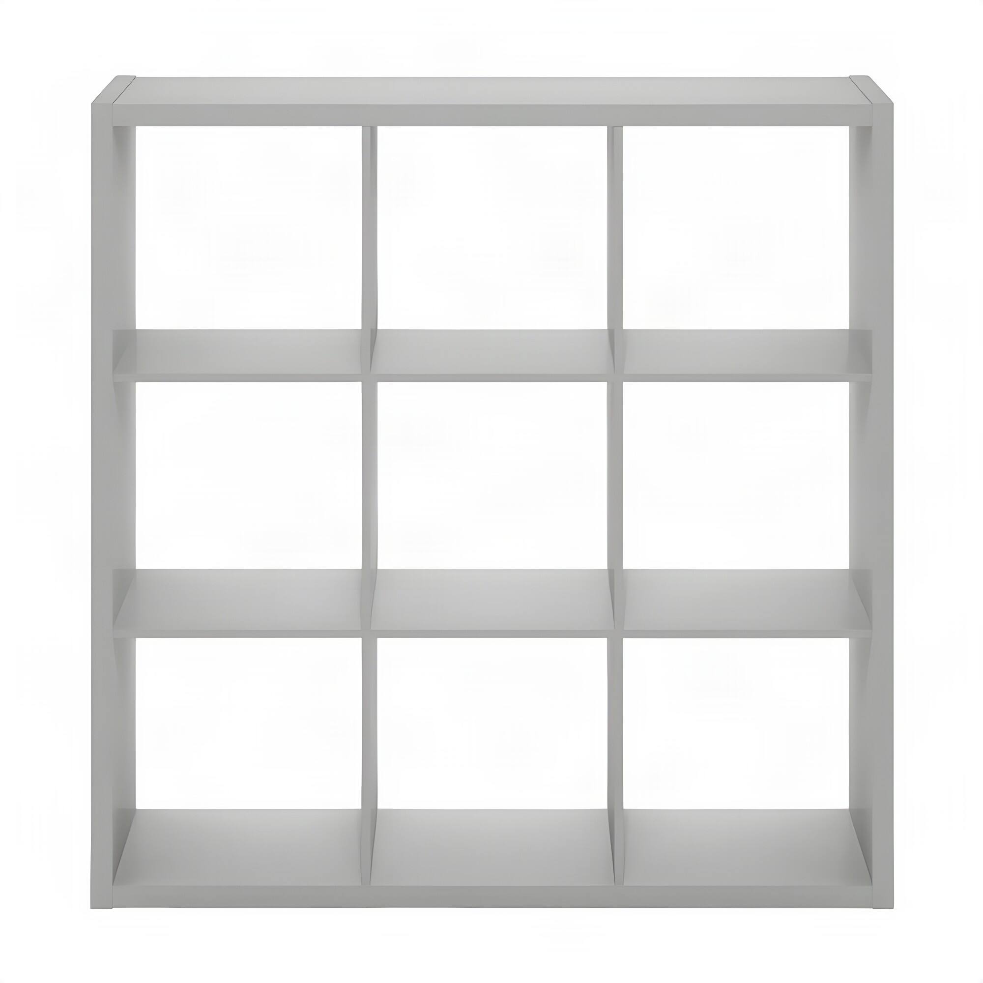 Angle. FurniFact - Engineered Wood 9-Cube Storage Organizer and Open-Back Bookcase Shelving - Light Grey.