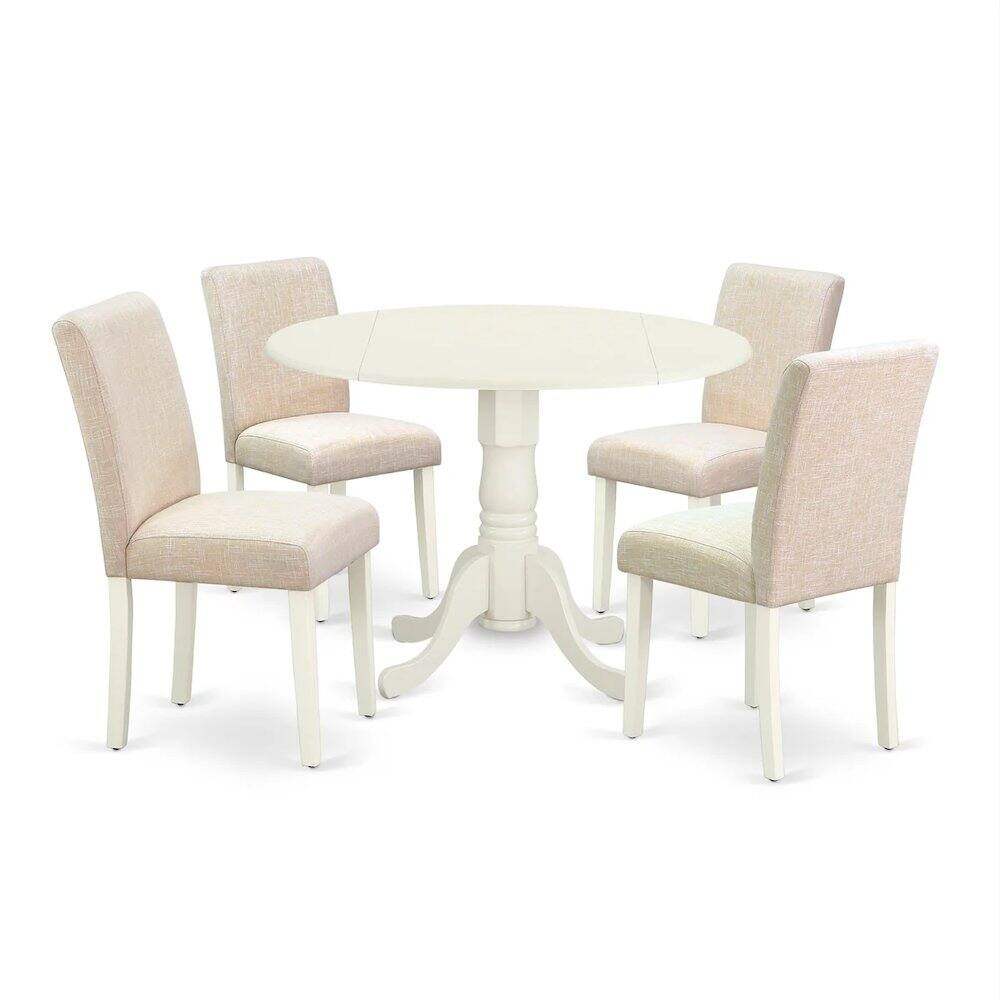 East West Furniture - Dining Room Set Linen White - Brown