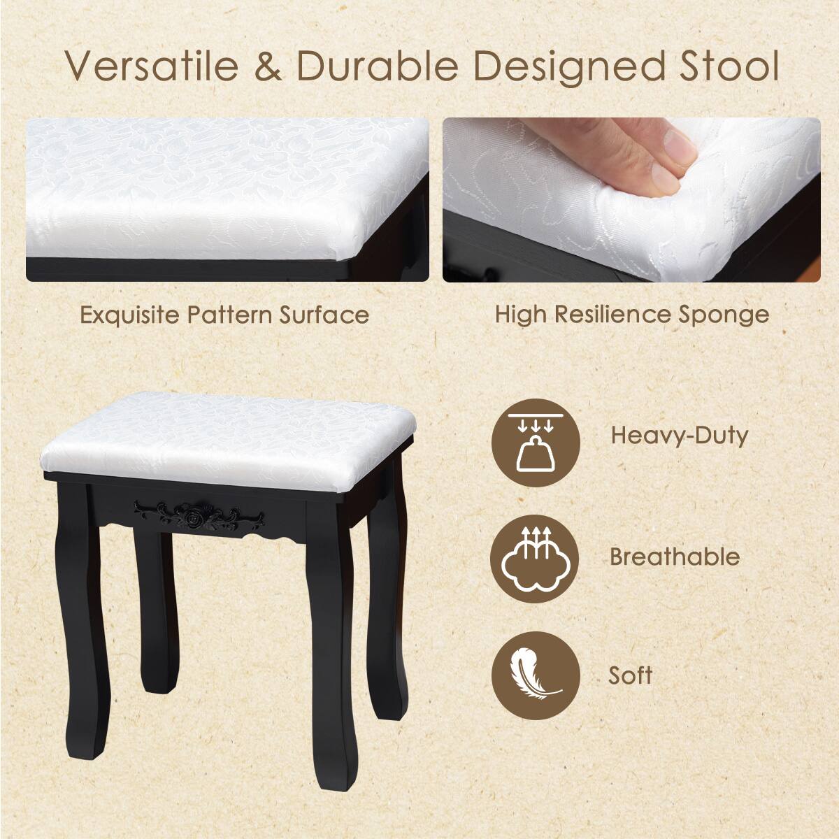 Versatile & Durable Designed Stool

Exquisite Pattern Surface

High Resilience Sponge

Heavy-Duty

Breathable

Soft